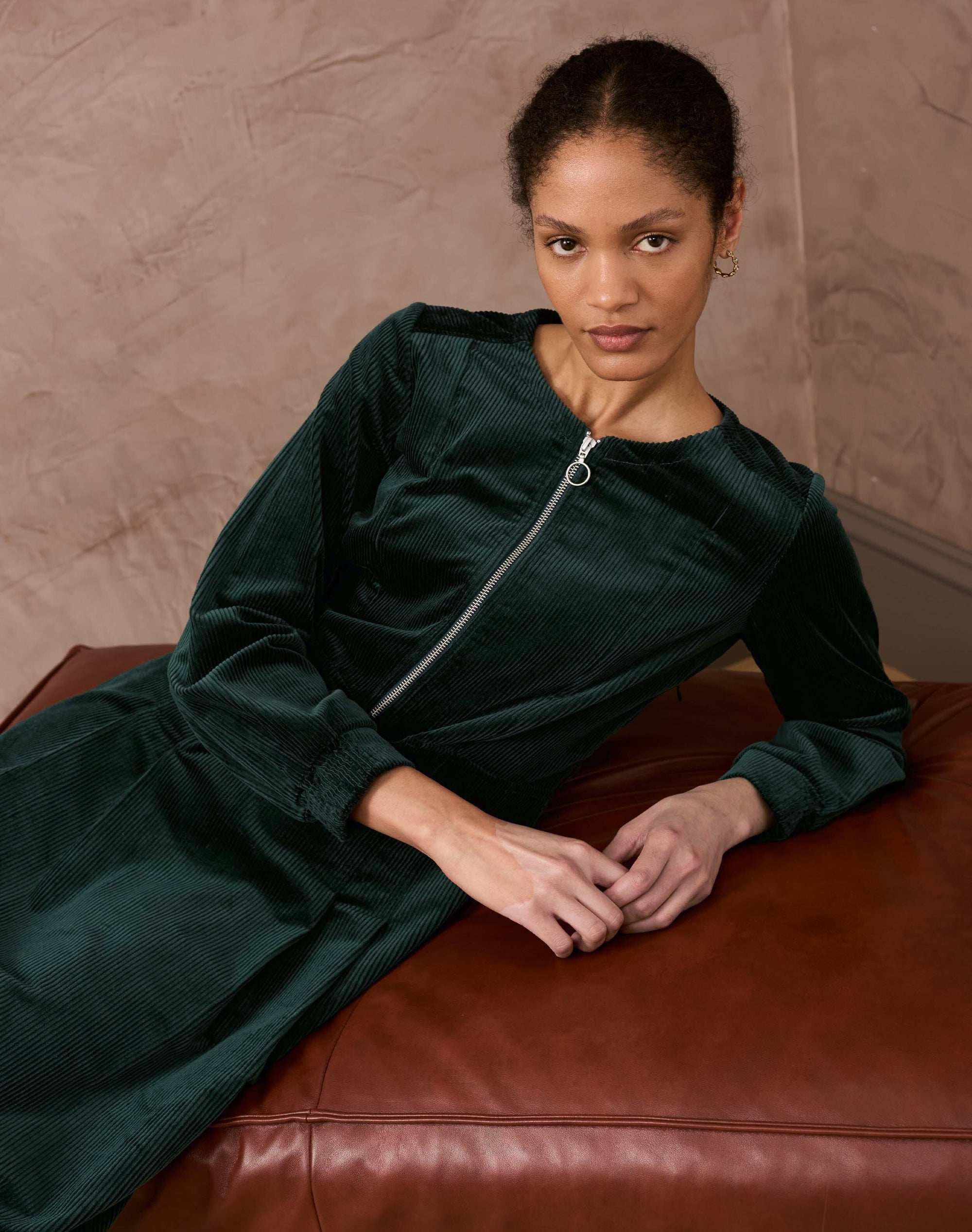 Corduroy Zip Up Dress