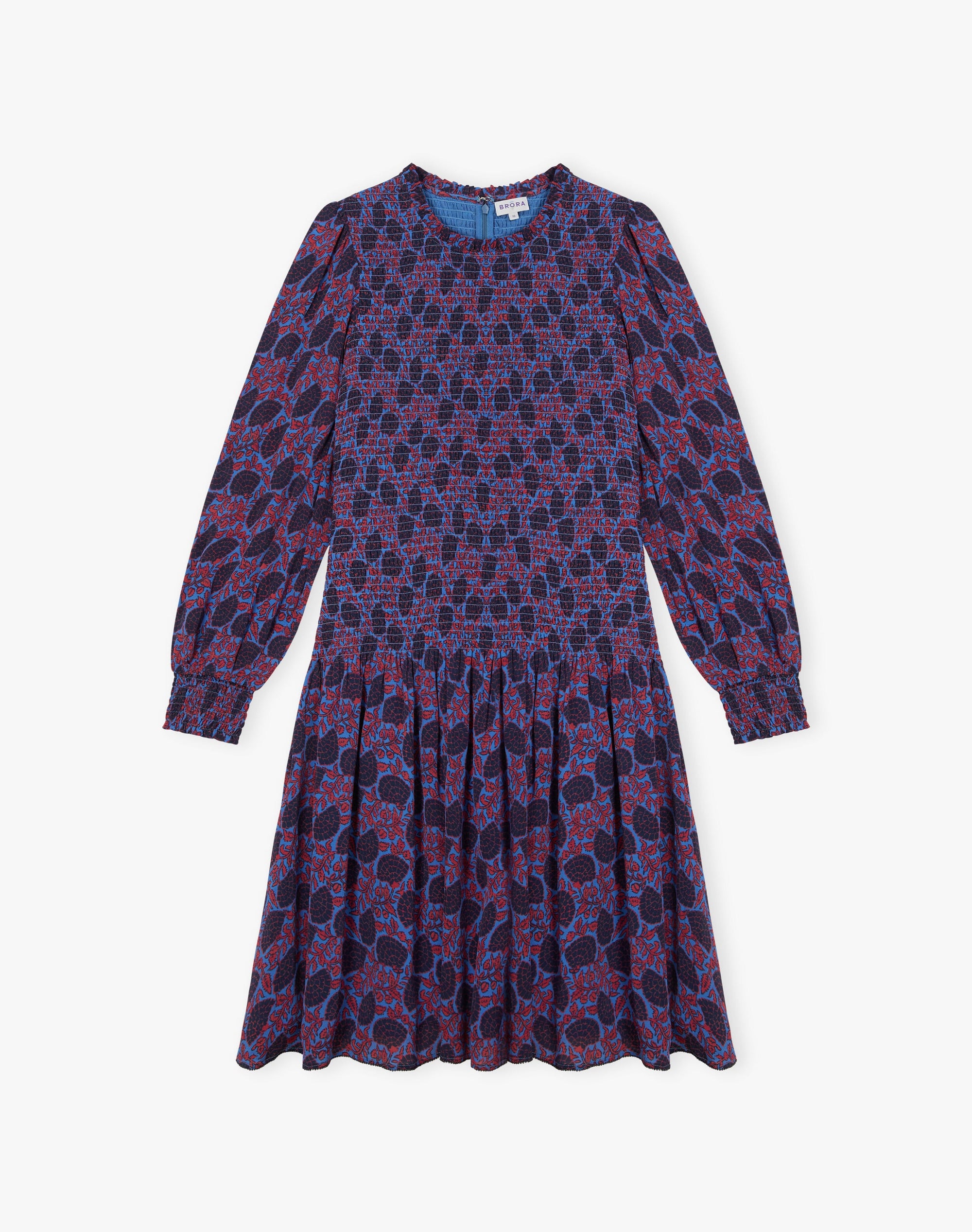 Floral Fan Print Shirred Dress