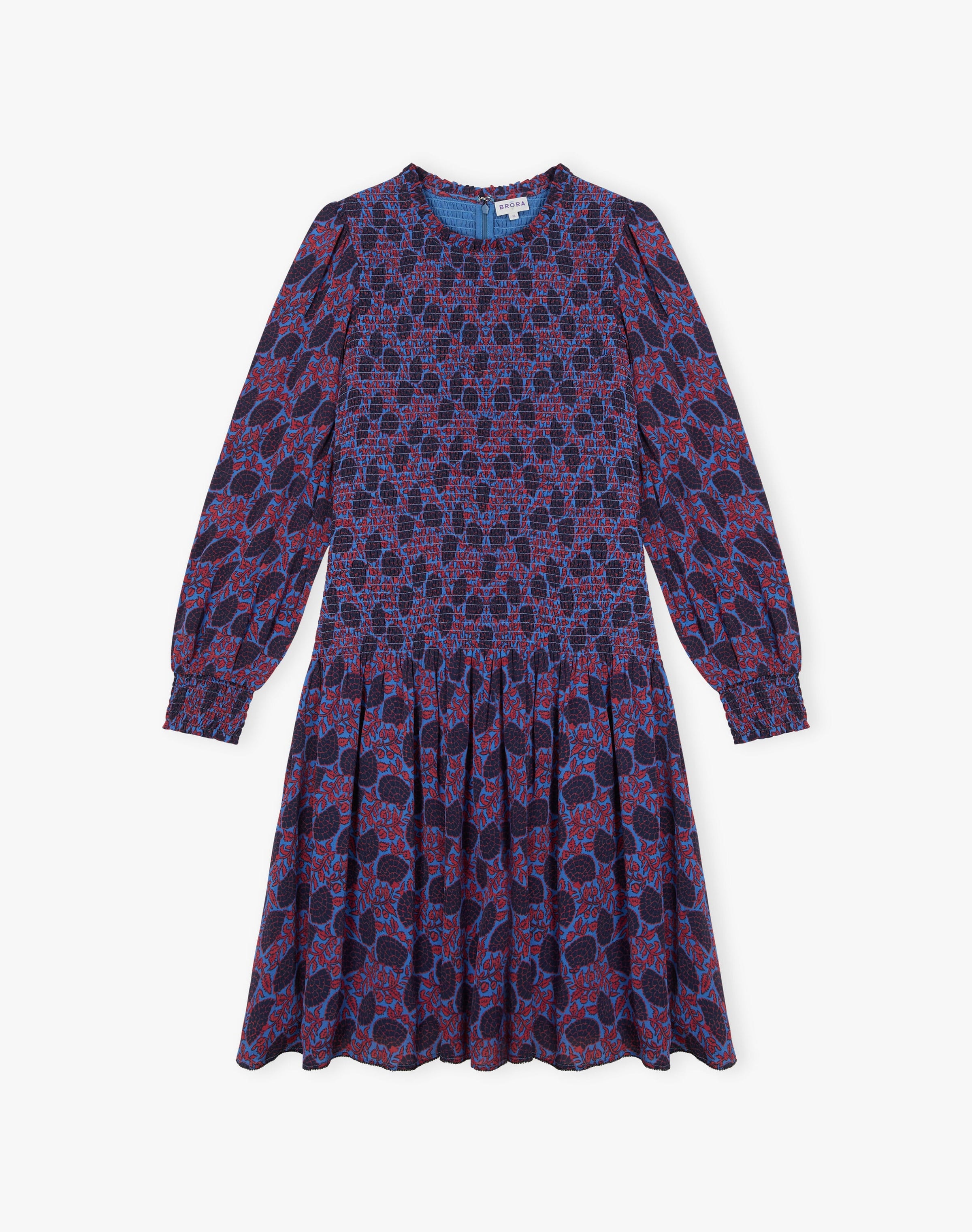 Floral Fan Print Shirred Dress