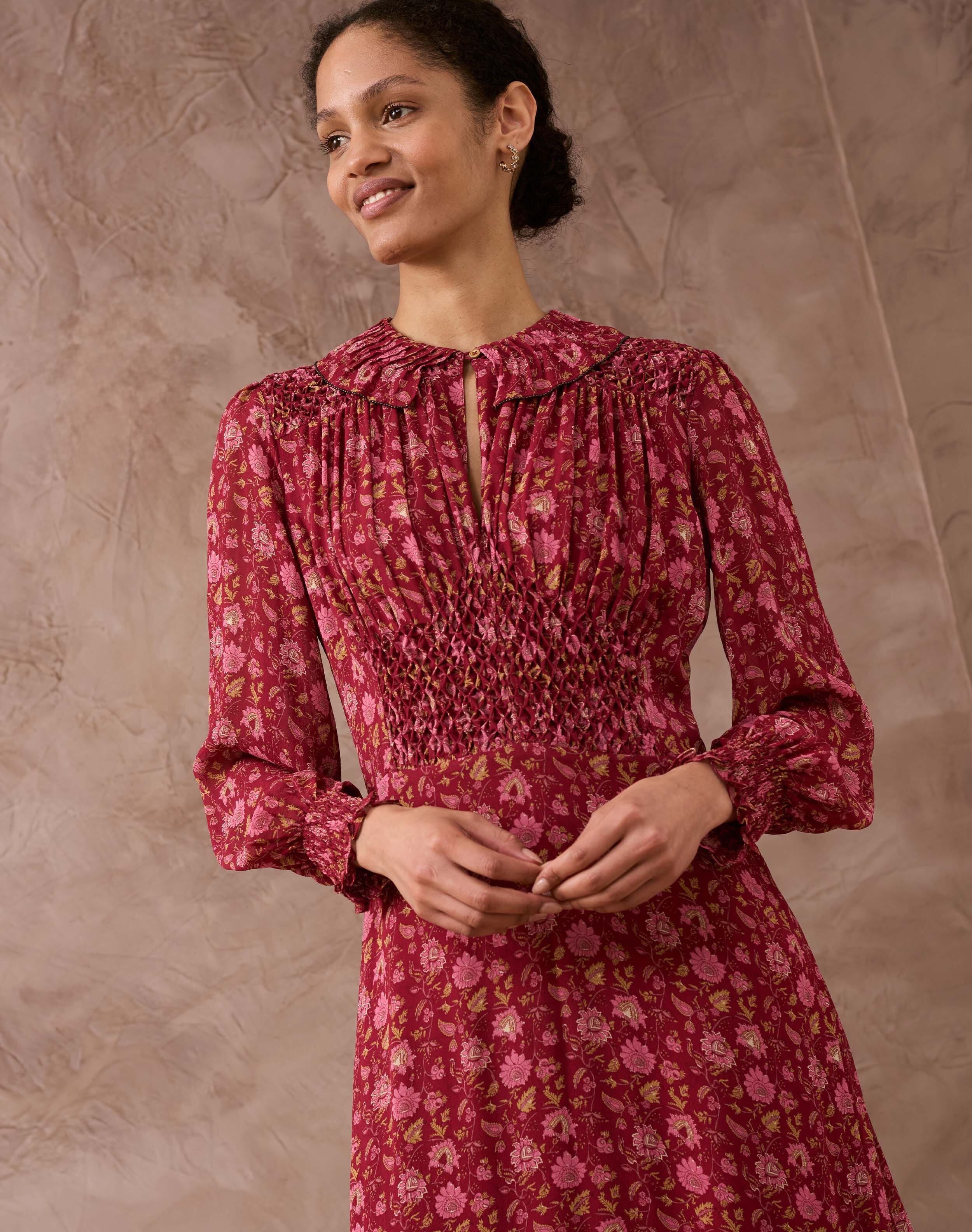 Silk Floral Block Print Dress