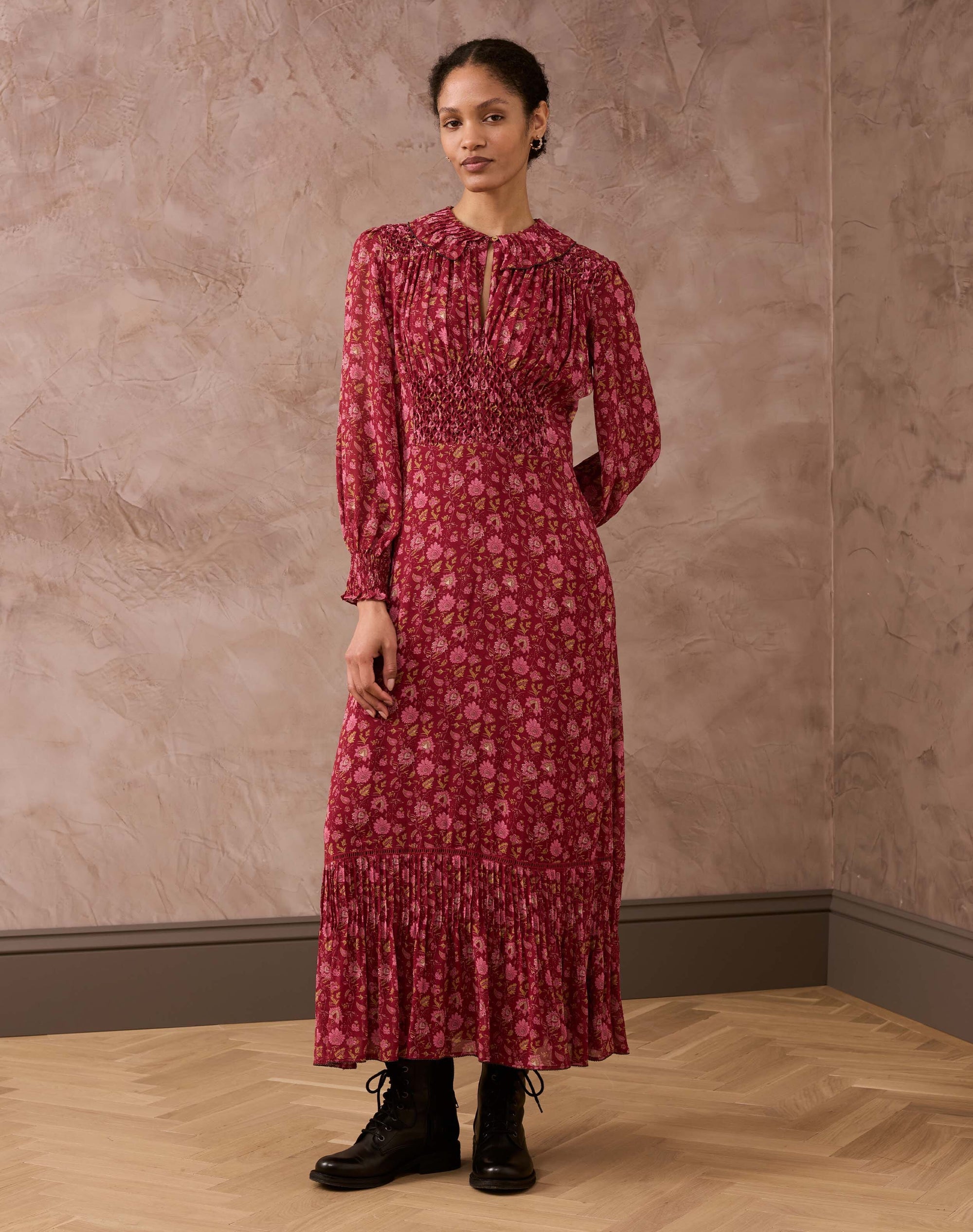Silk Floral Block Print Dress