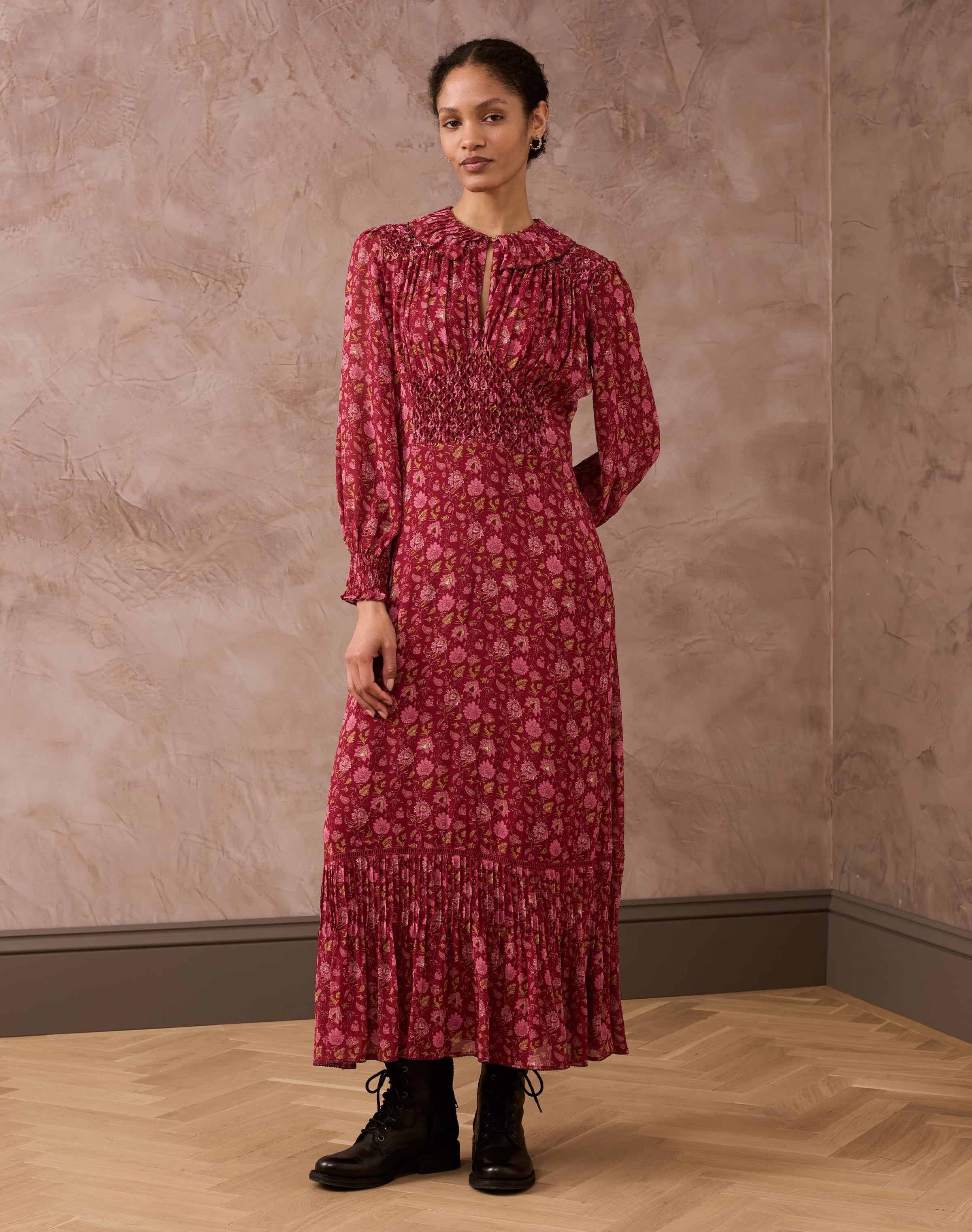 Silk Floral Block Print Dress