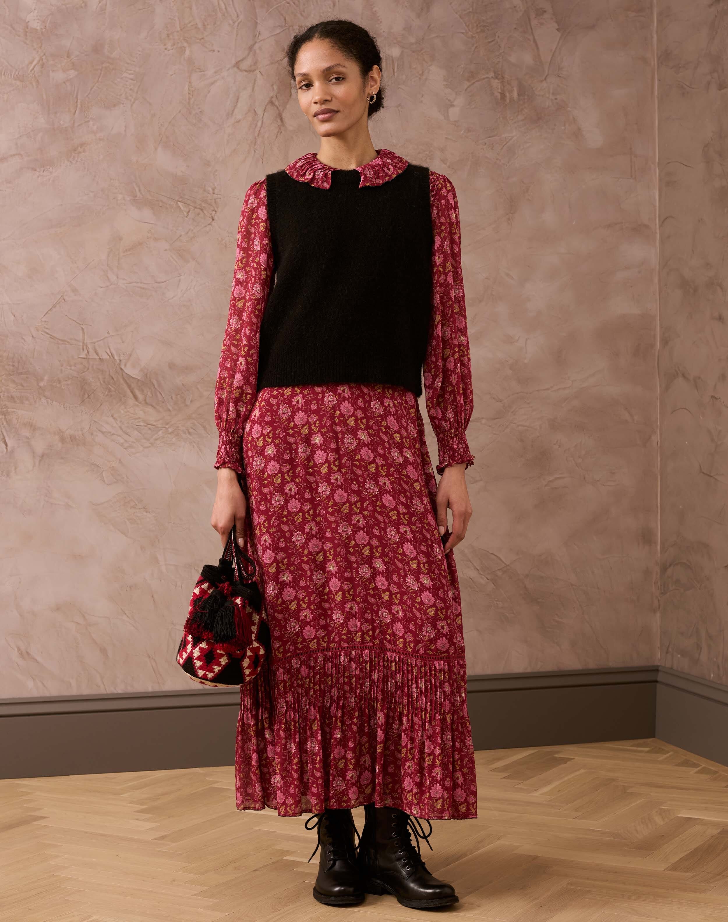 Silk Floral Block Print Dress