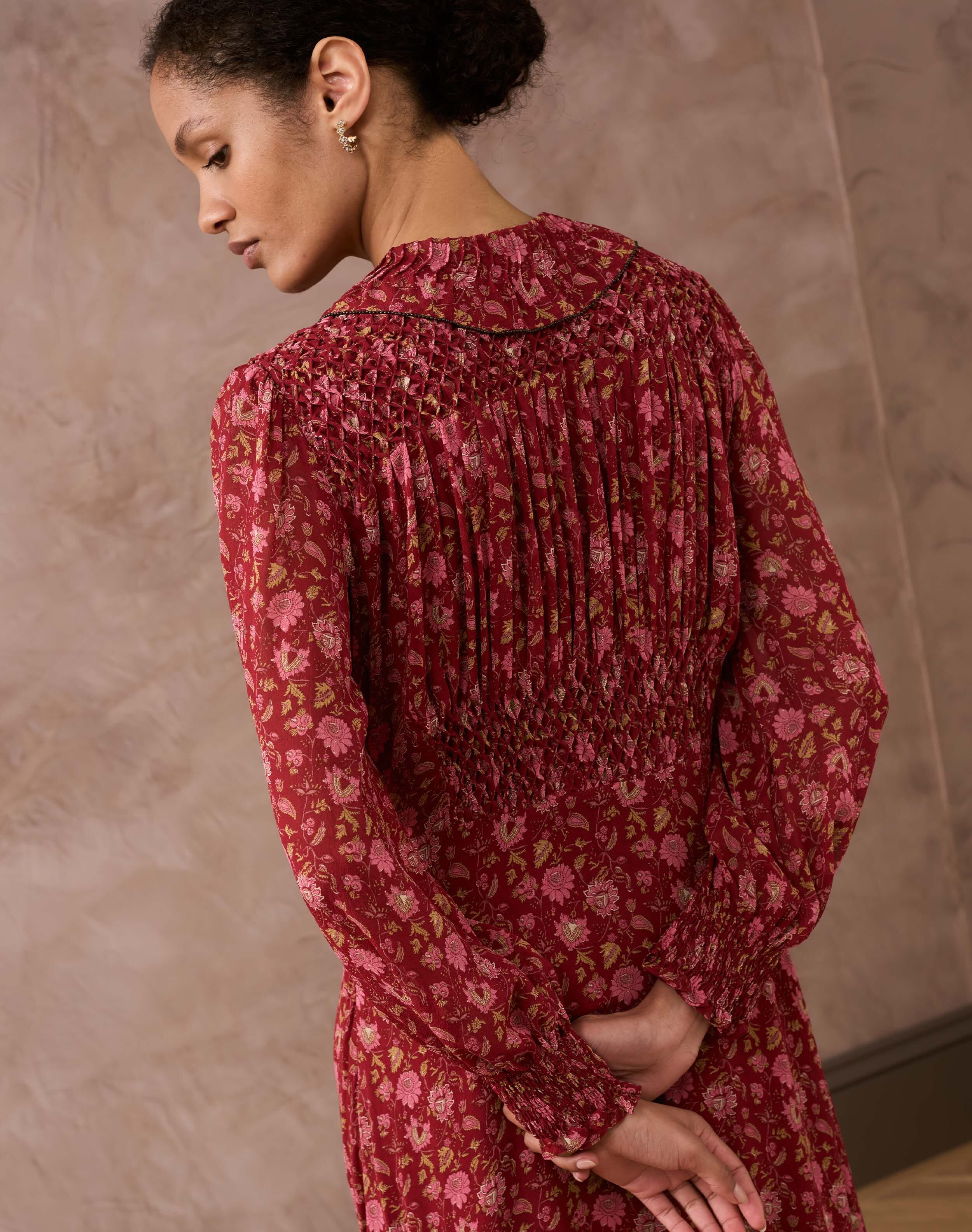 Silk Floral Block Print Dress