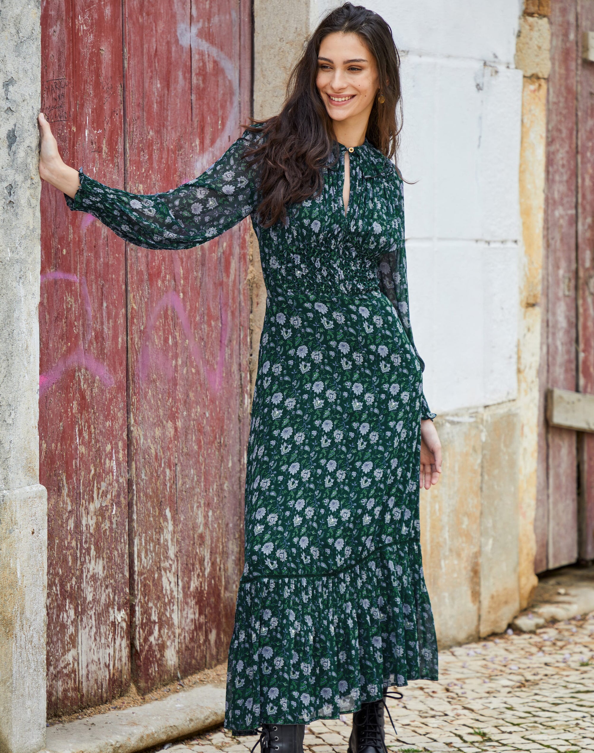 Silk Floral Block Print Dress