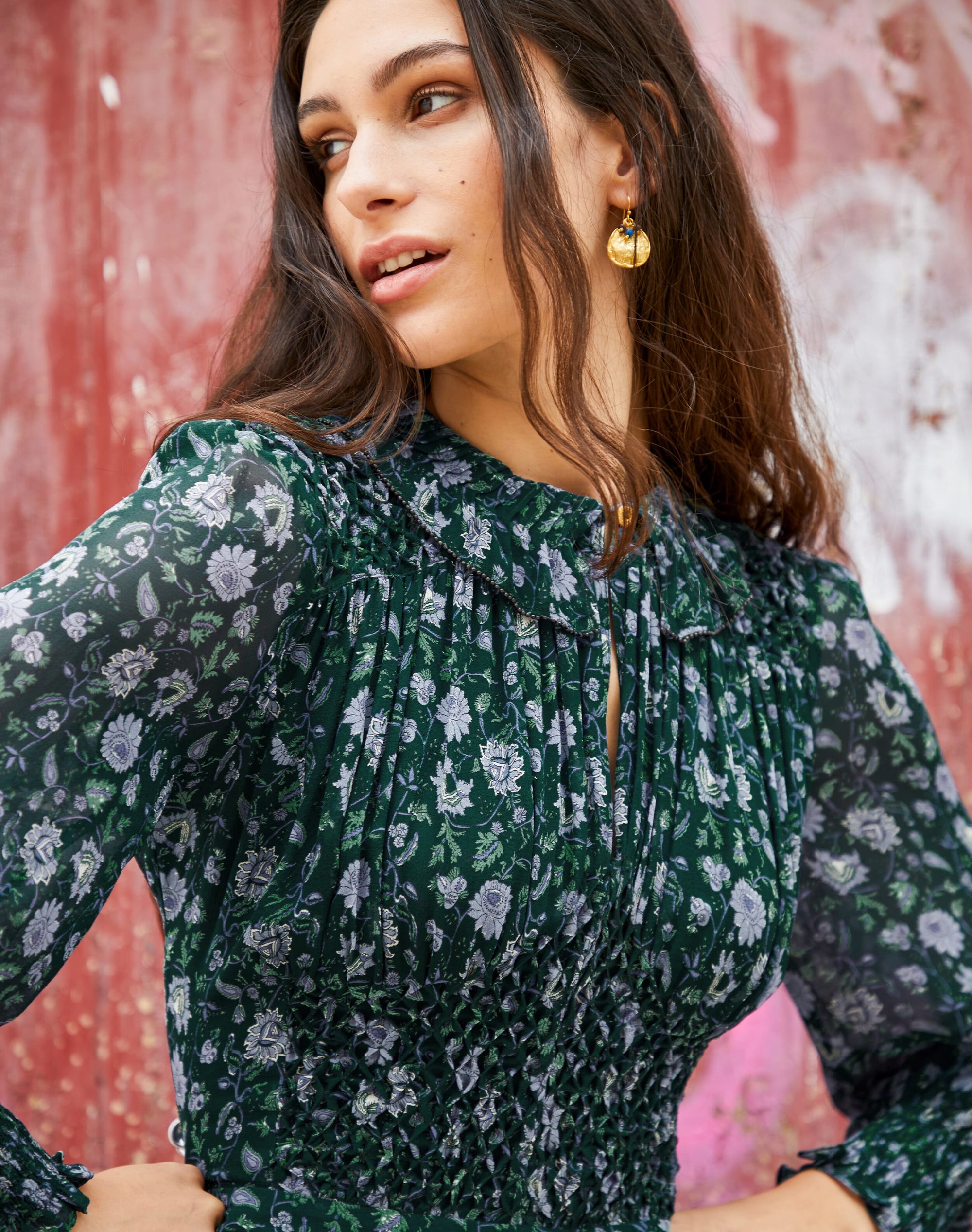 Silk Floral Block Print Dress