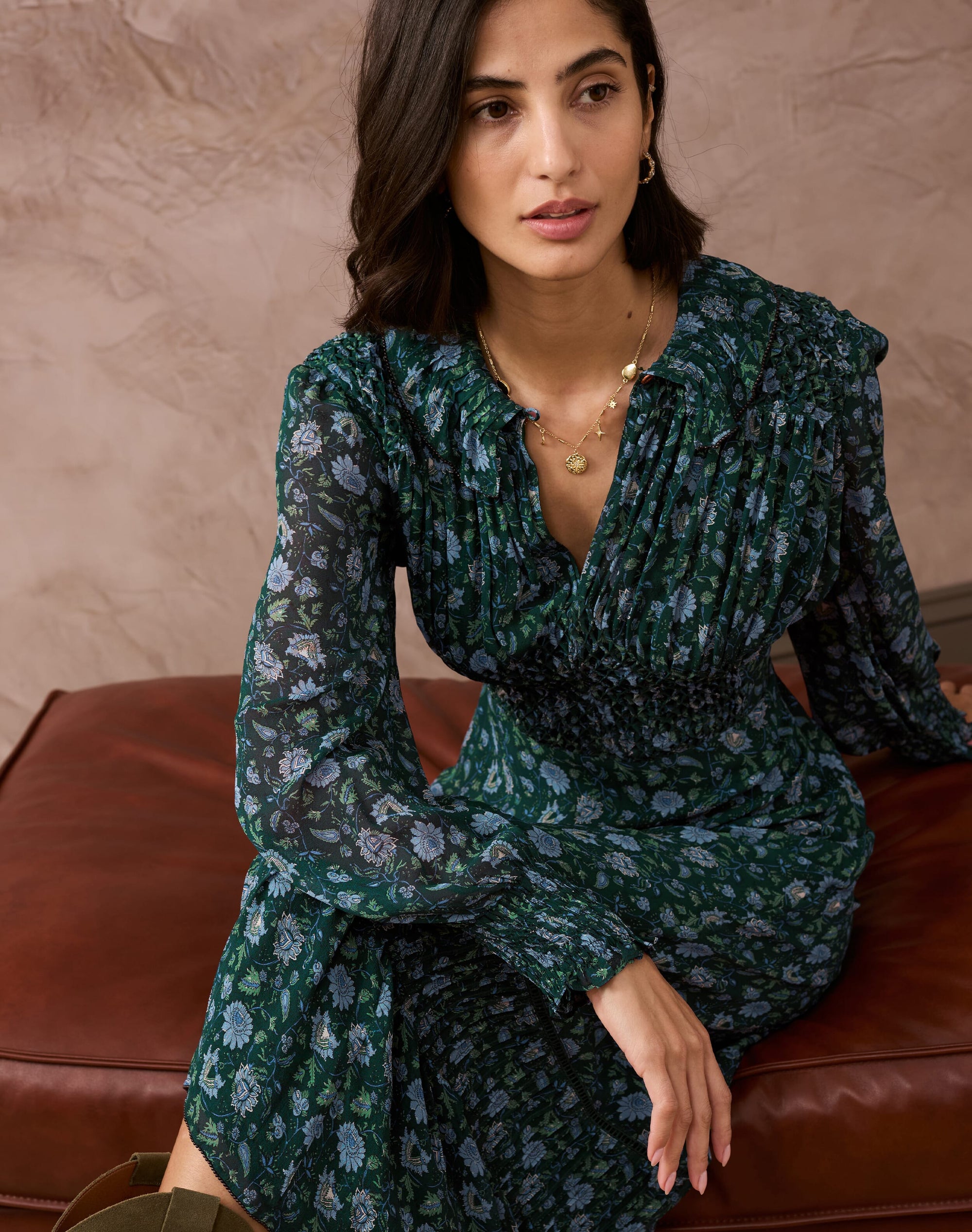Silk Floral Block Print Dress