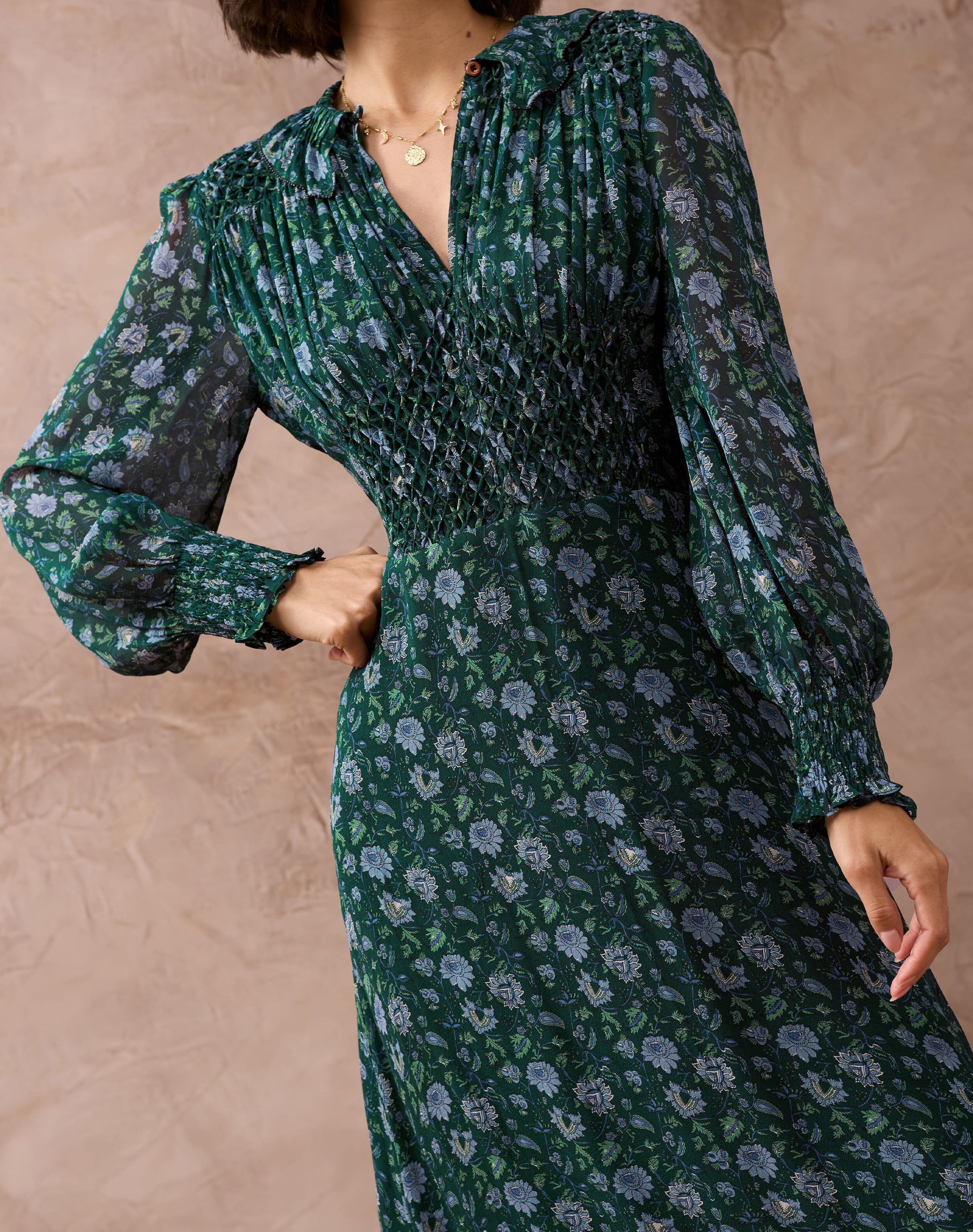 Silk Floral Block Print Dress