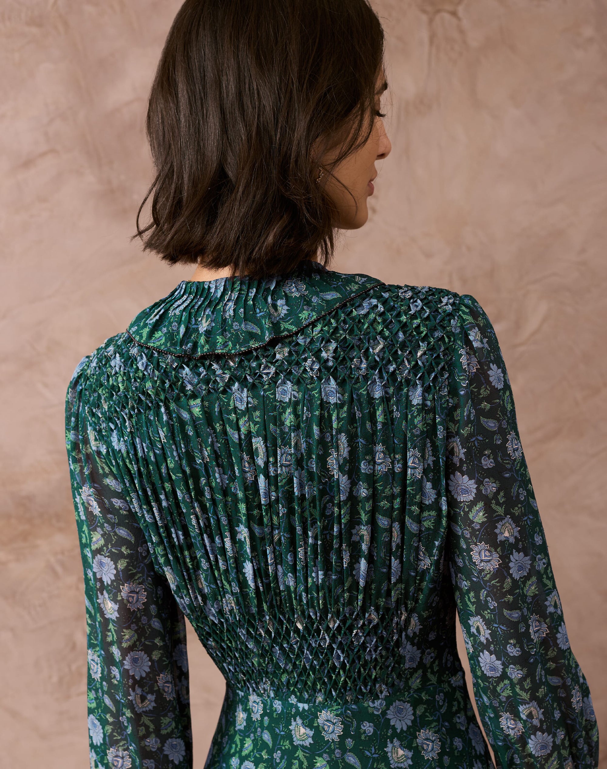 Silk Floral Block Print Dress