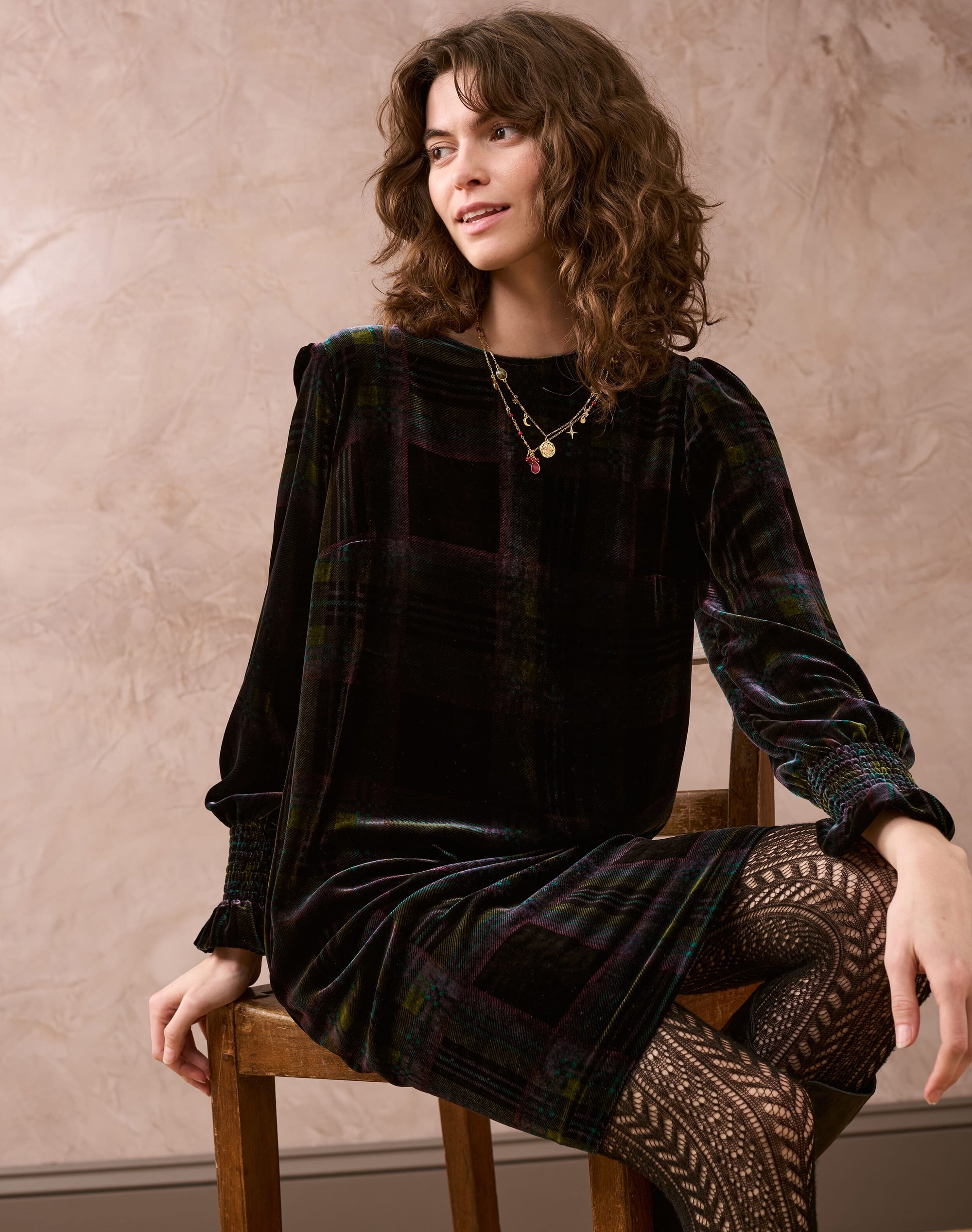 Silk Velvet Plaid Dress