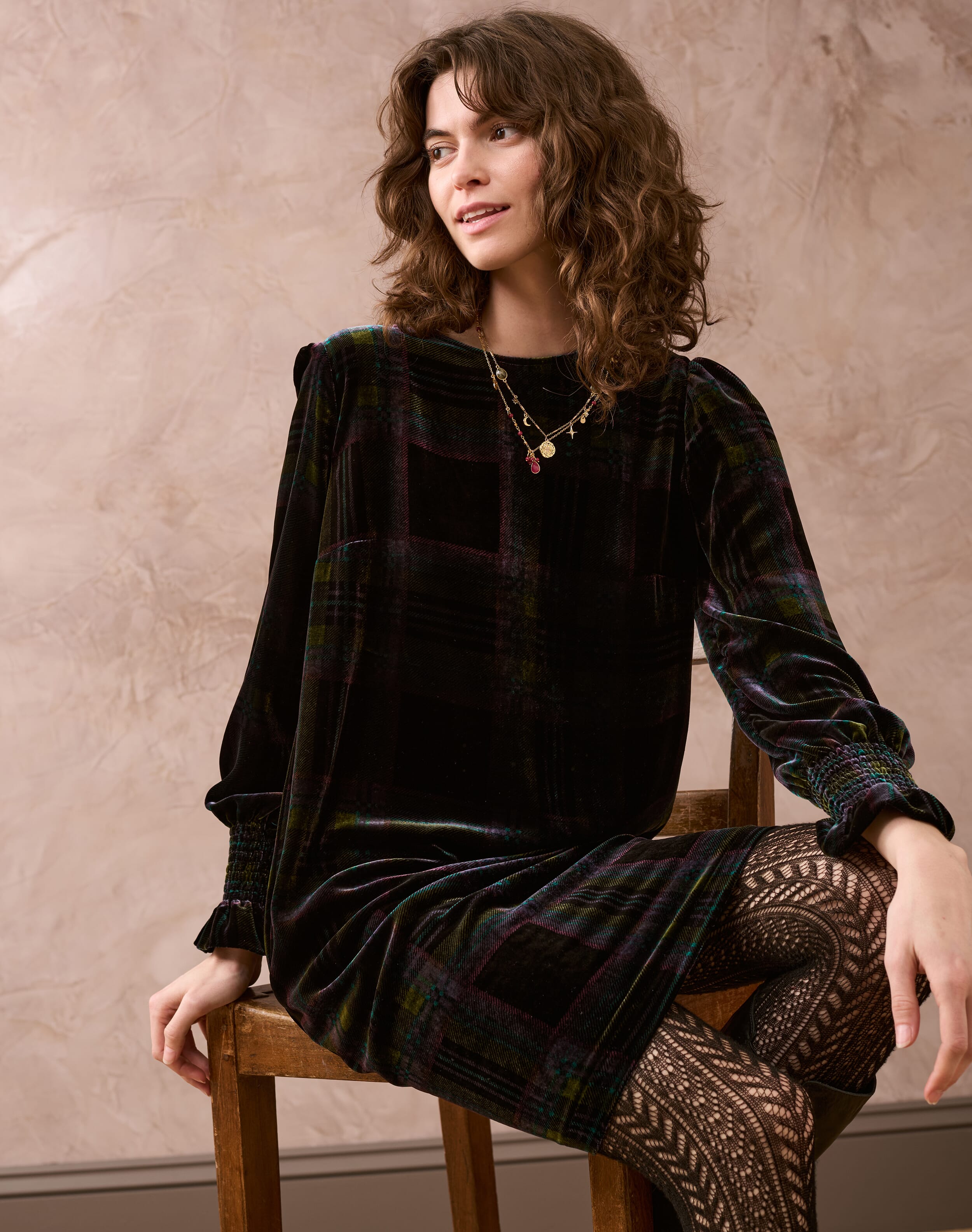 Silk Velvet Plaid Dress