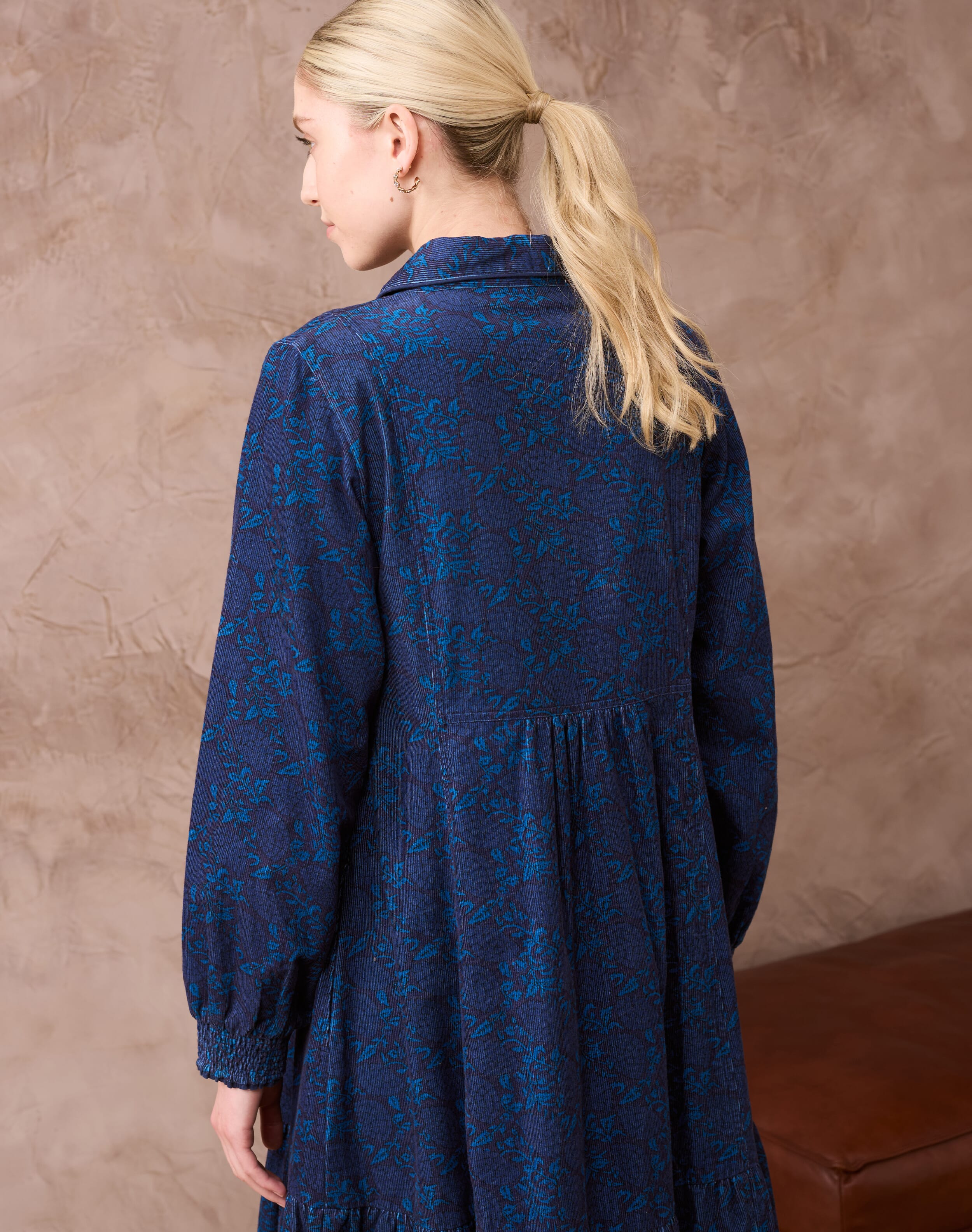 Needlecord Botanical Print Zip Up Dress