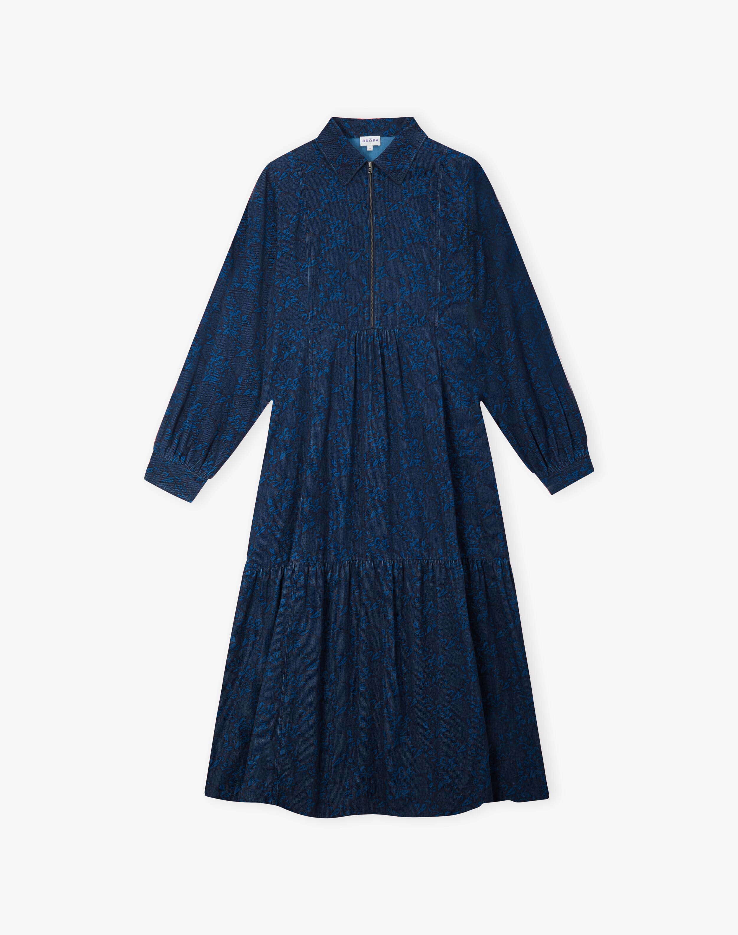 Needlecord Botanical Print Zip Up Dress