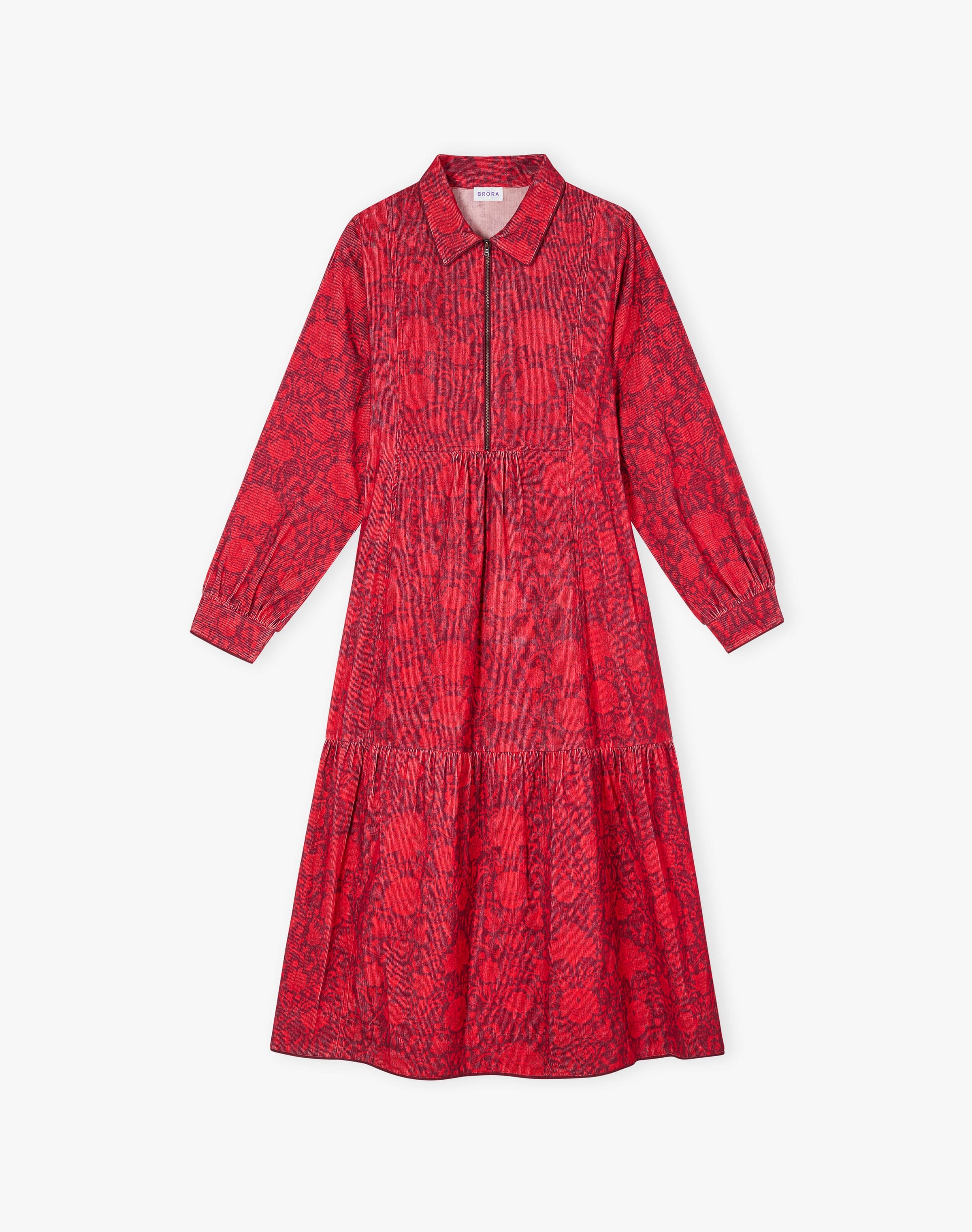 Needlecord Botanical Print Zip Up Dress