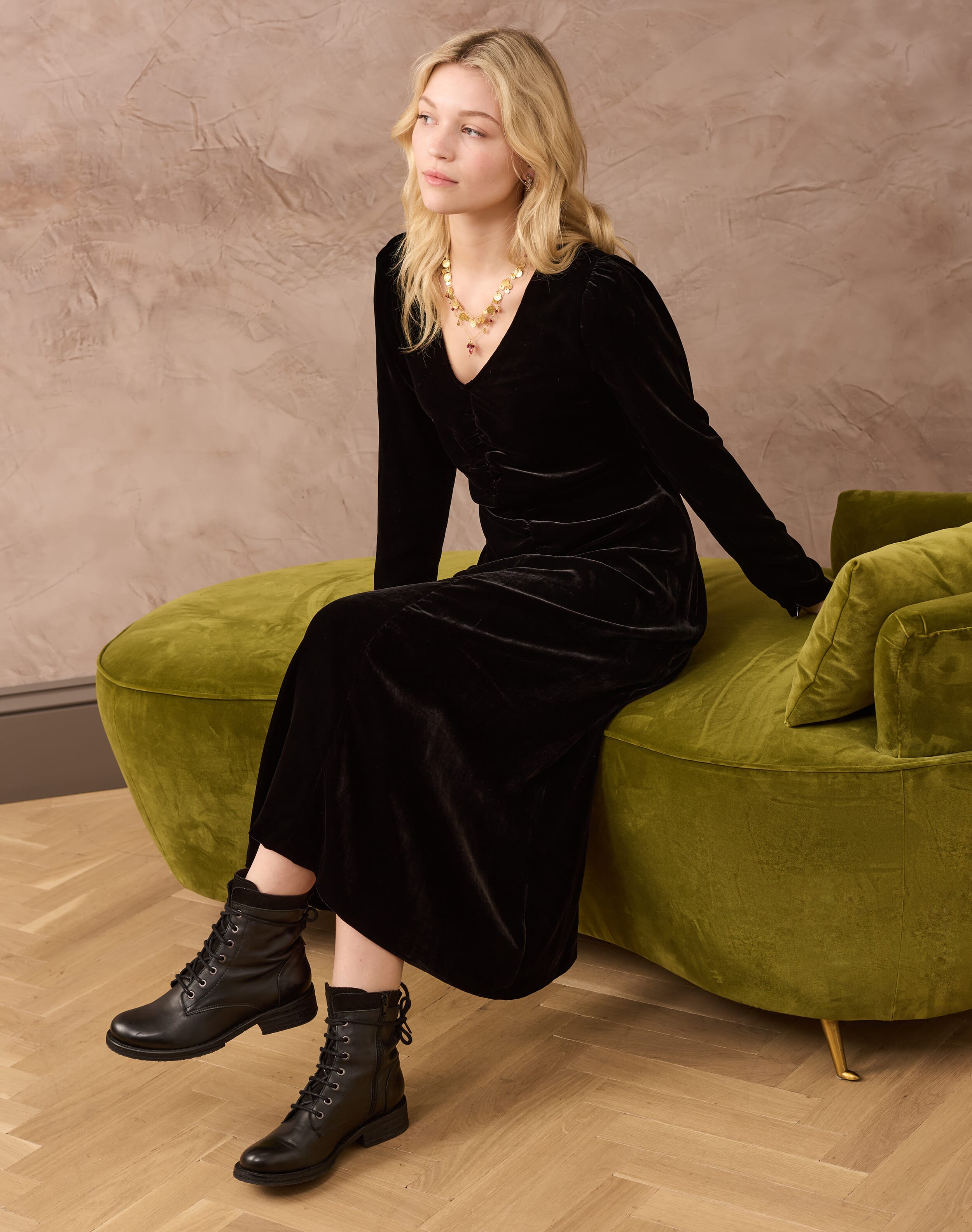 Silk Velvet Ruched Dress