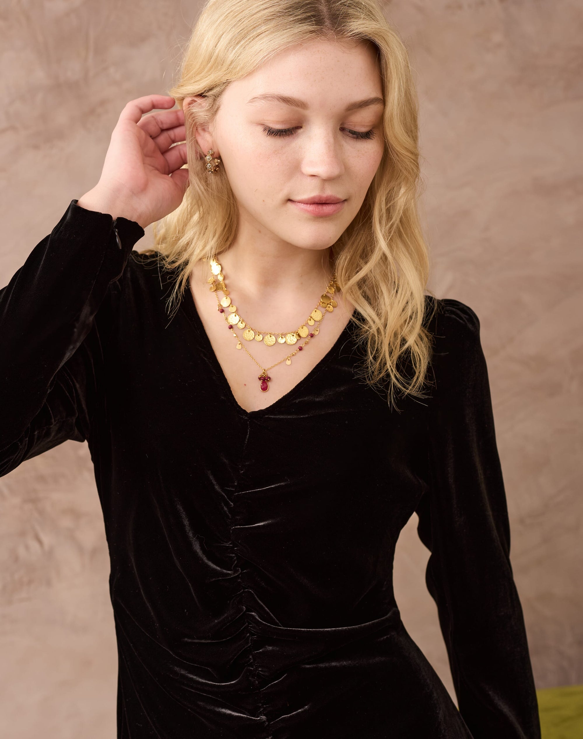 Silk Velvet Ruched Dress