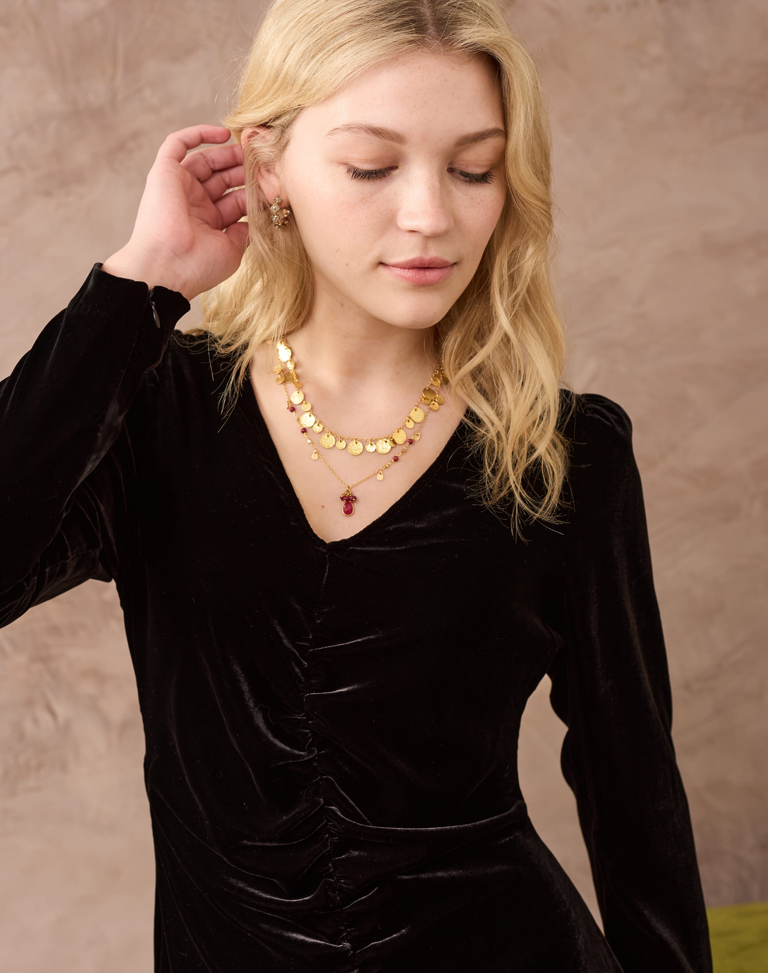 Silk Velvet Ruched Dress