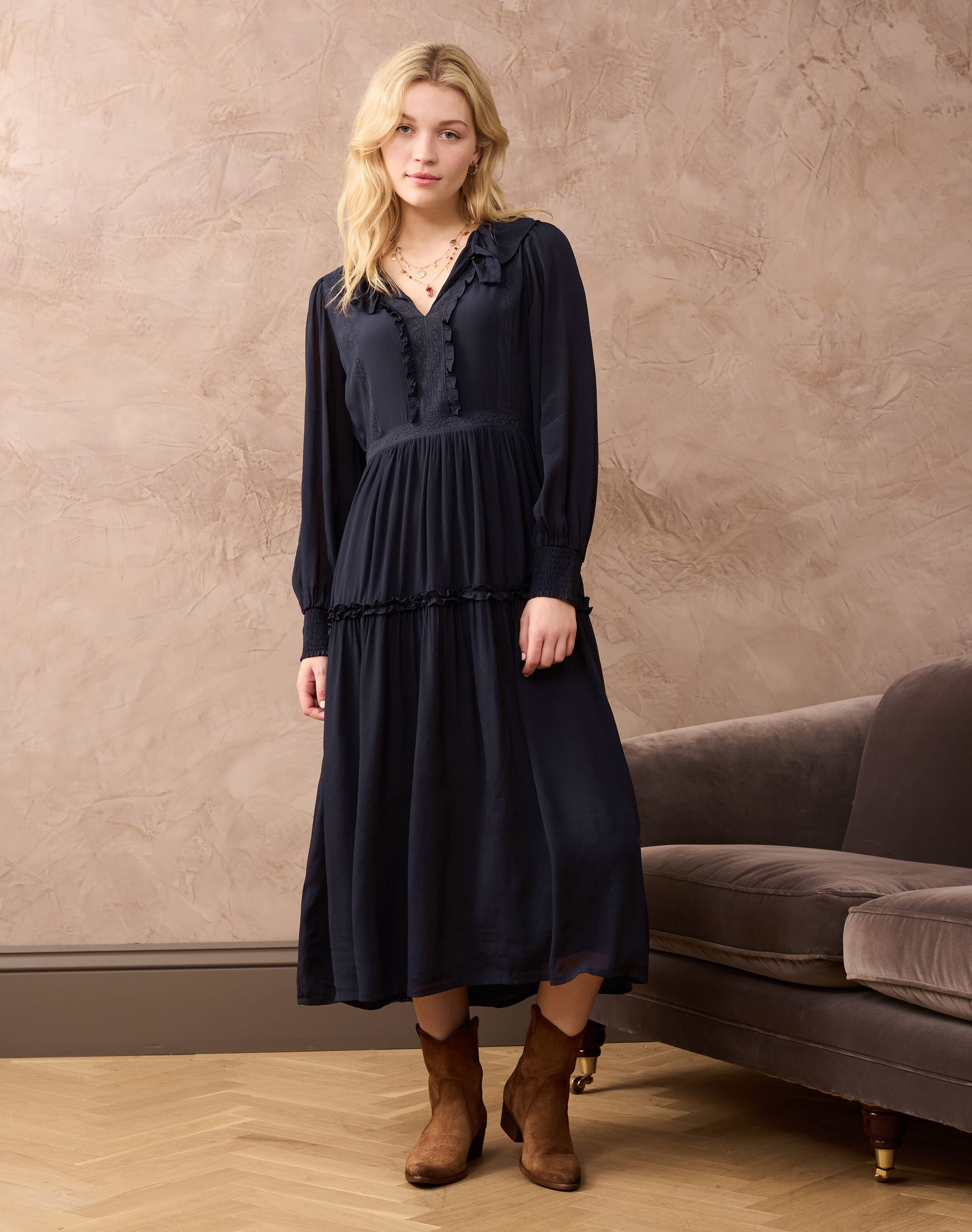 Lace Trim & Ruffle Dress