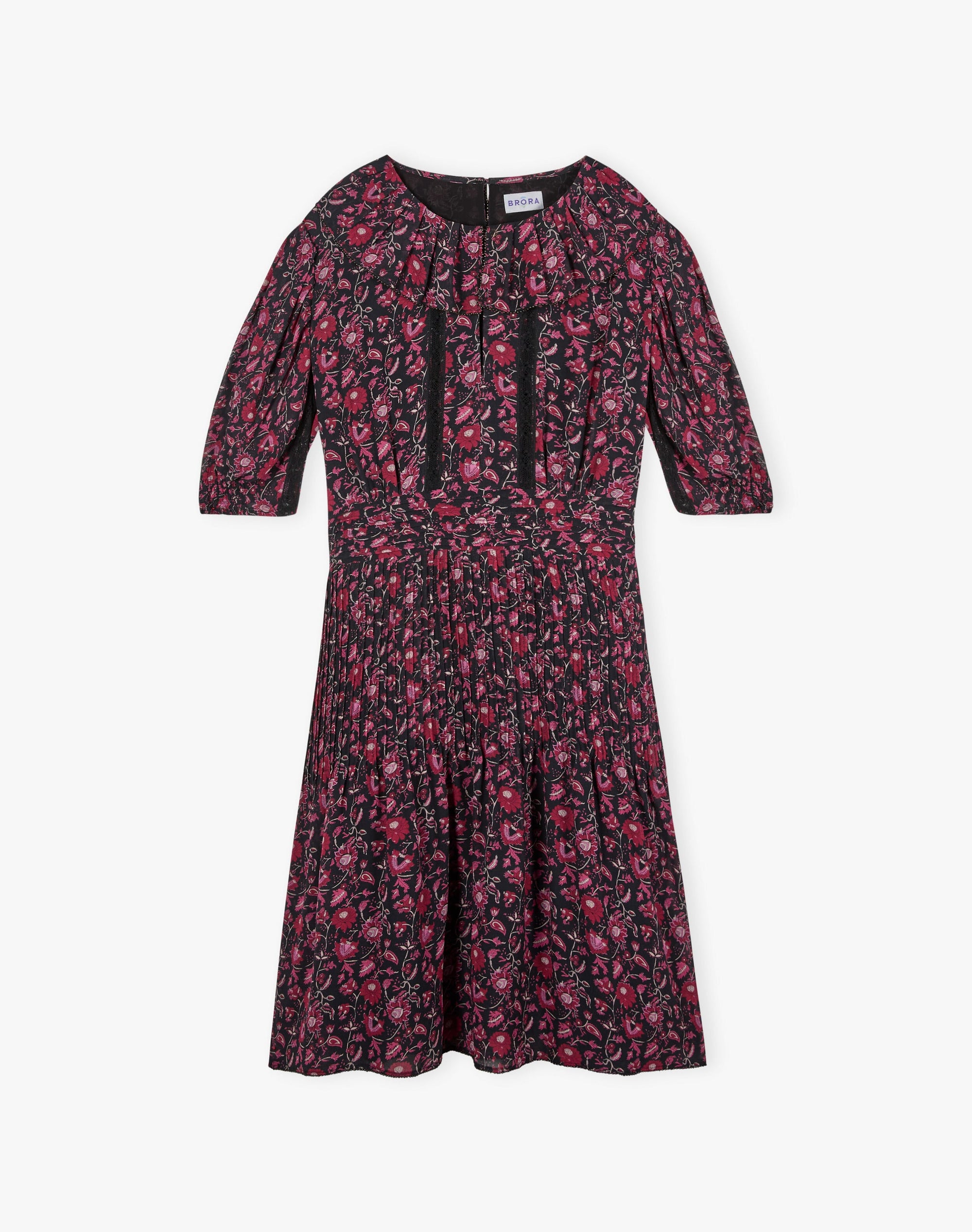Silk Botanical Print Pintuck Dress
