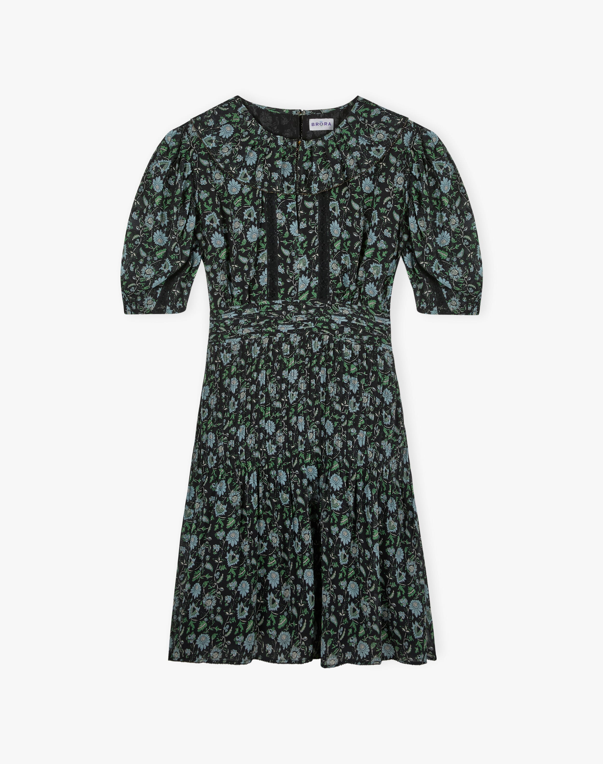 Silk Botanical Print Pintuck Dress
