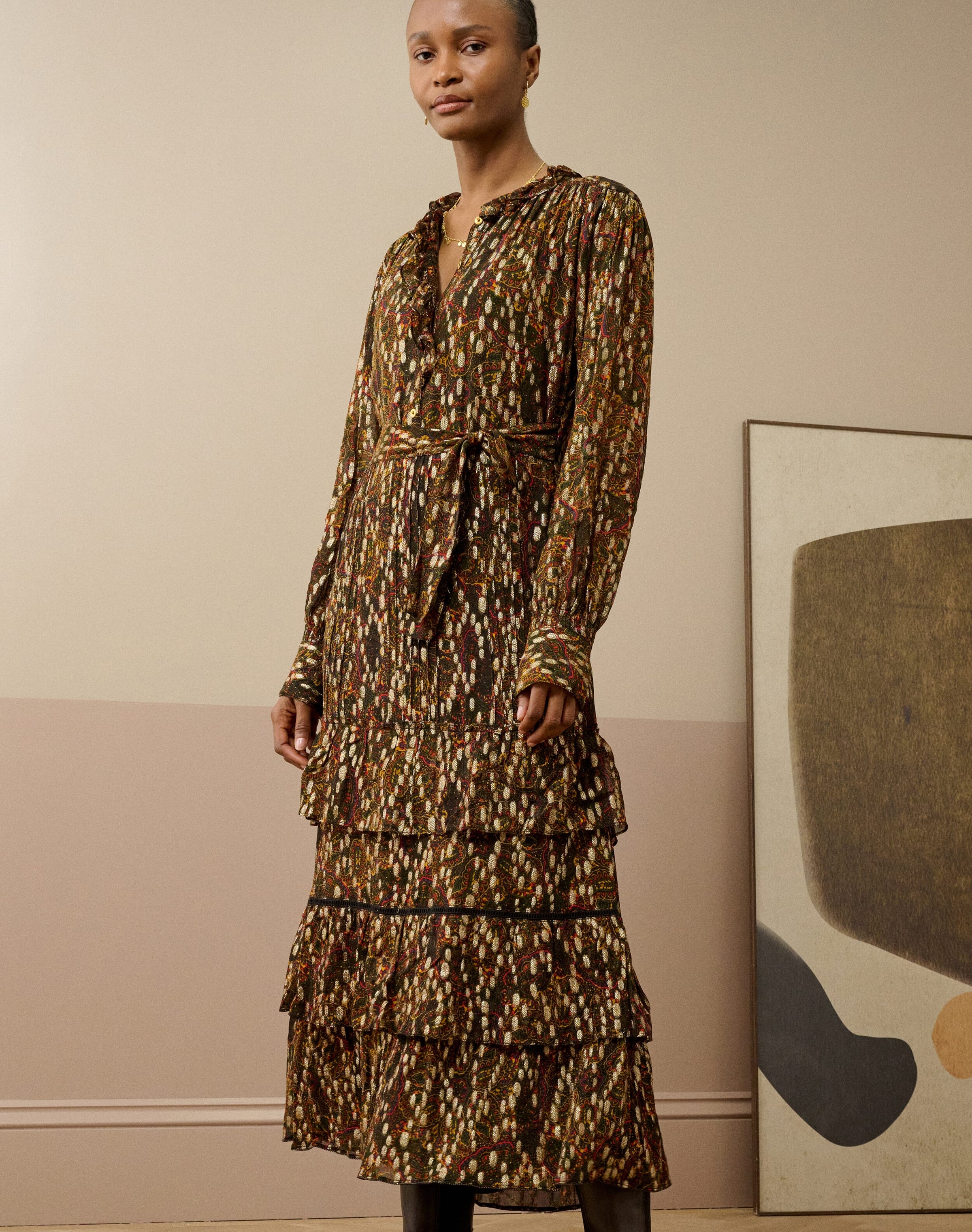 Metallic Spot Paisley Print Dress