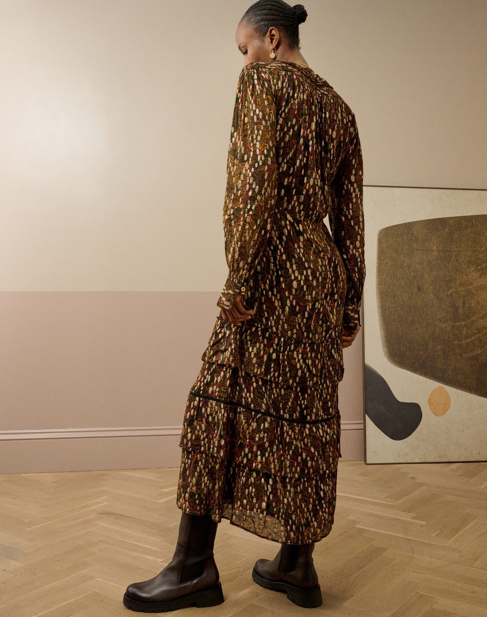 Metallic Spot Paisley Print Dress