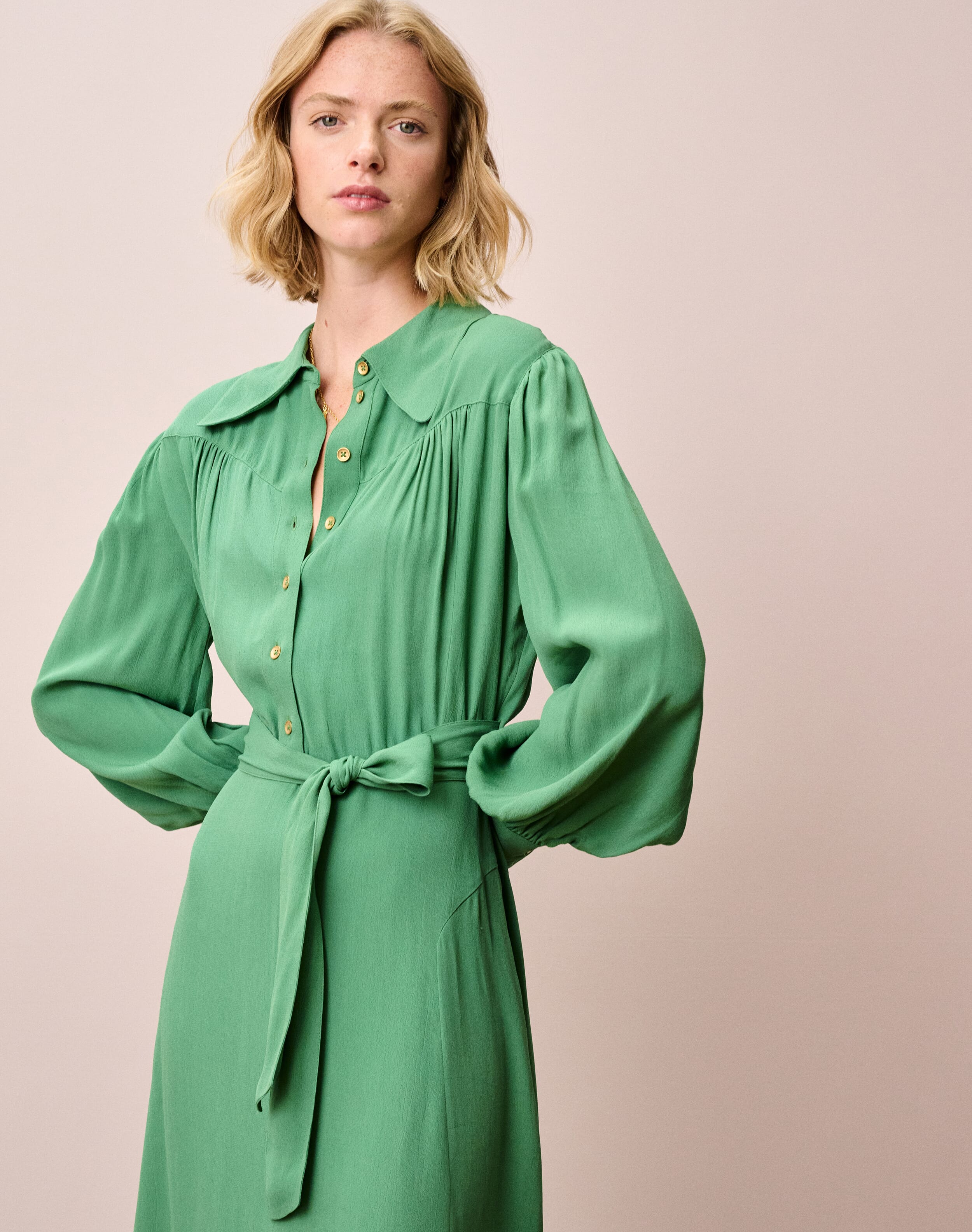 Satin Backed Crepe Shirt Dress