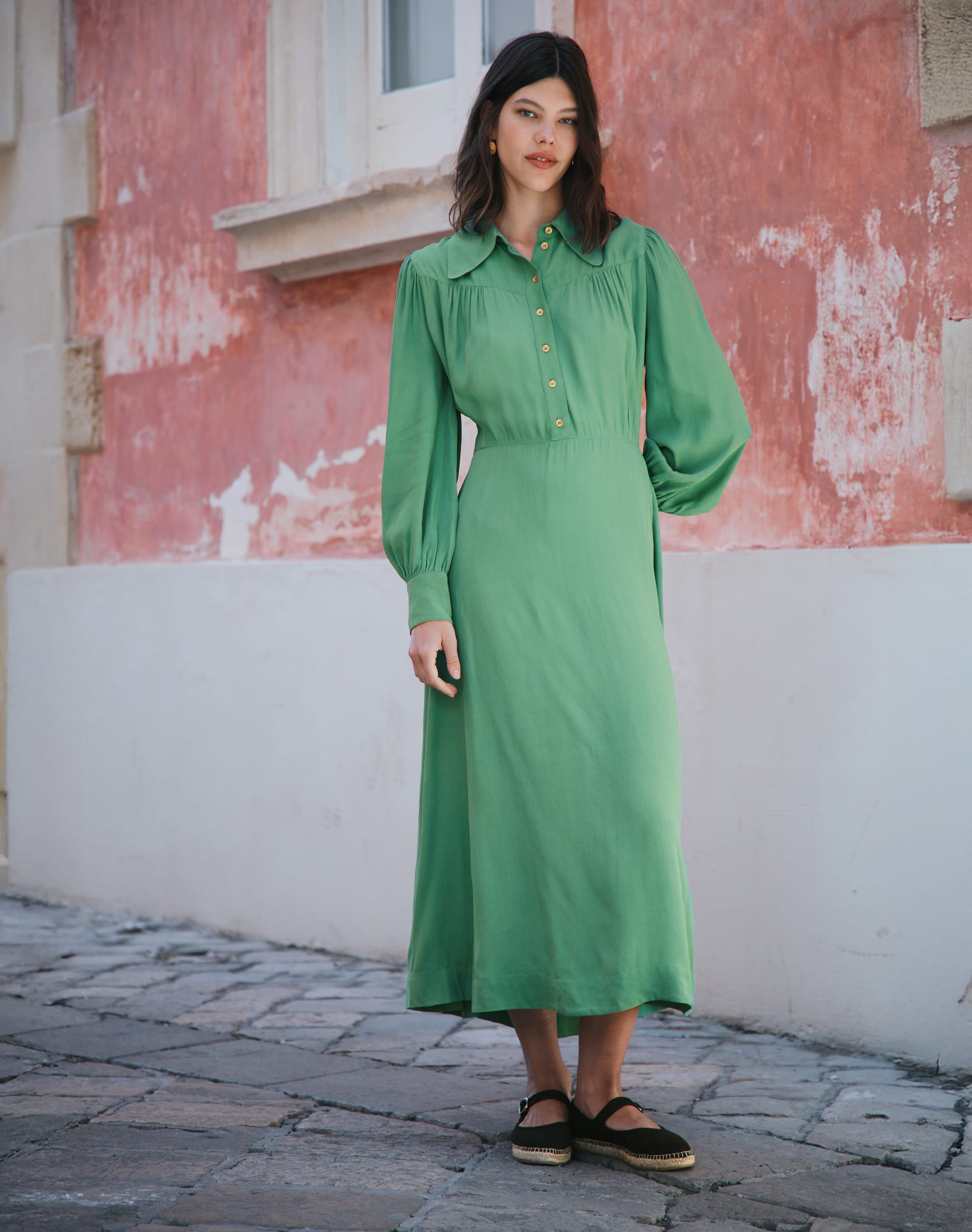 Satin Backed Crepe Shirt Dress