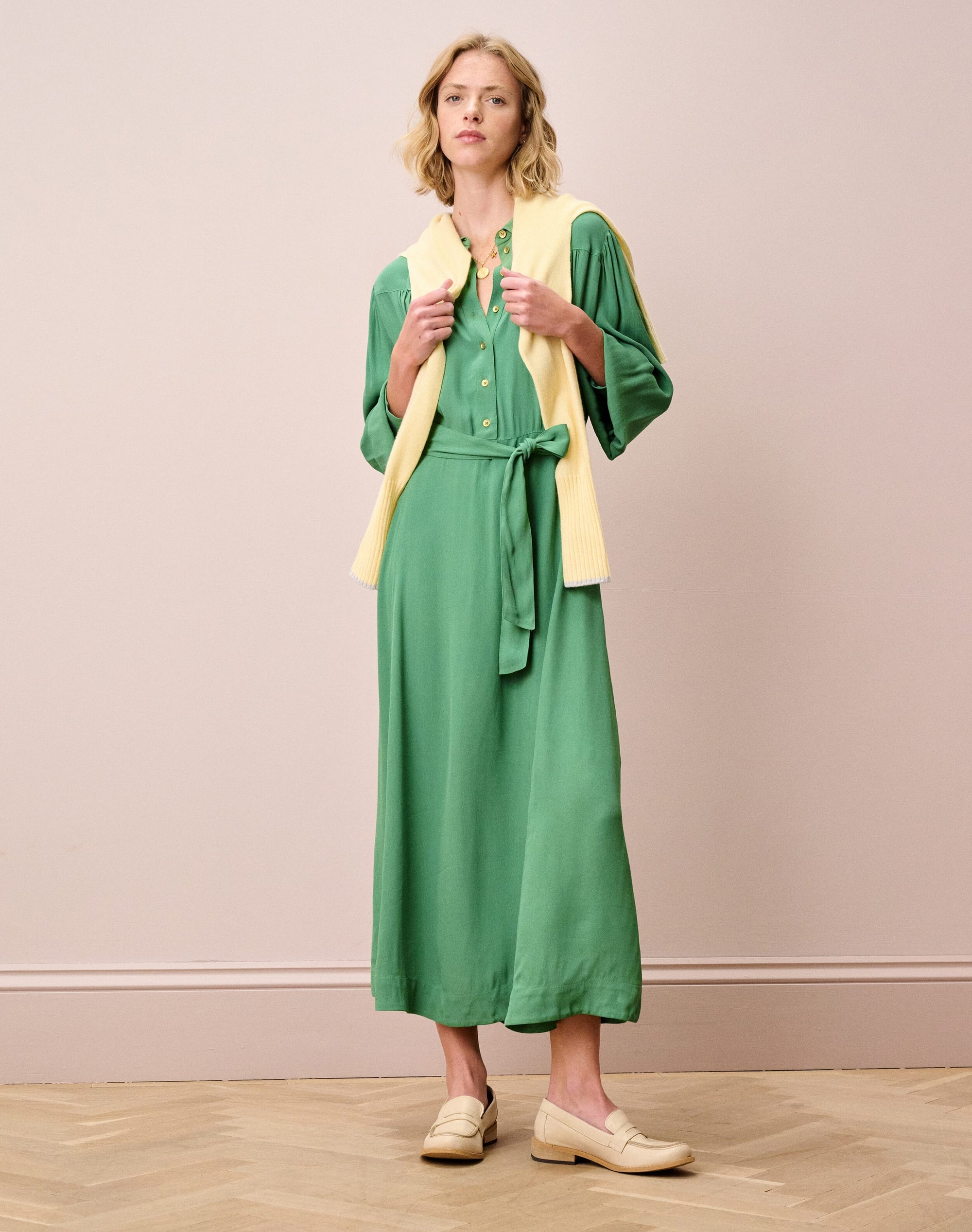 Satin Backed Crepe Shirt Dress