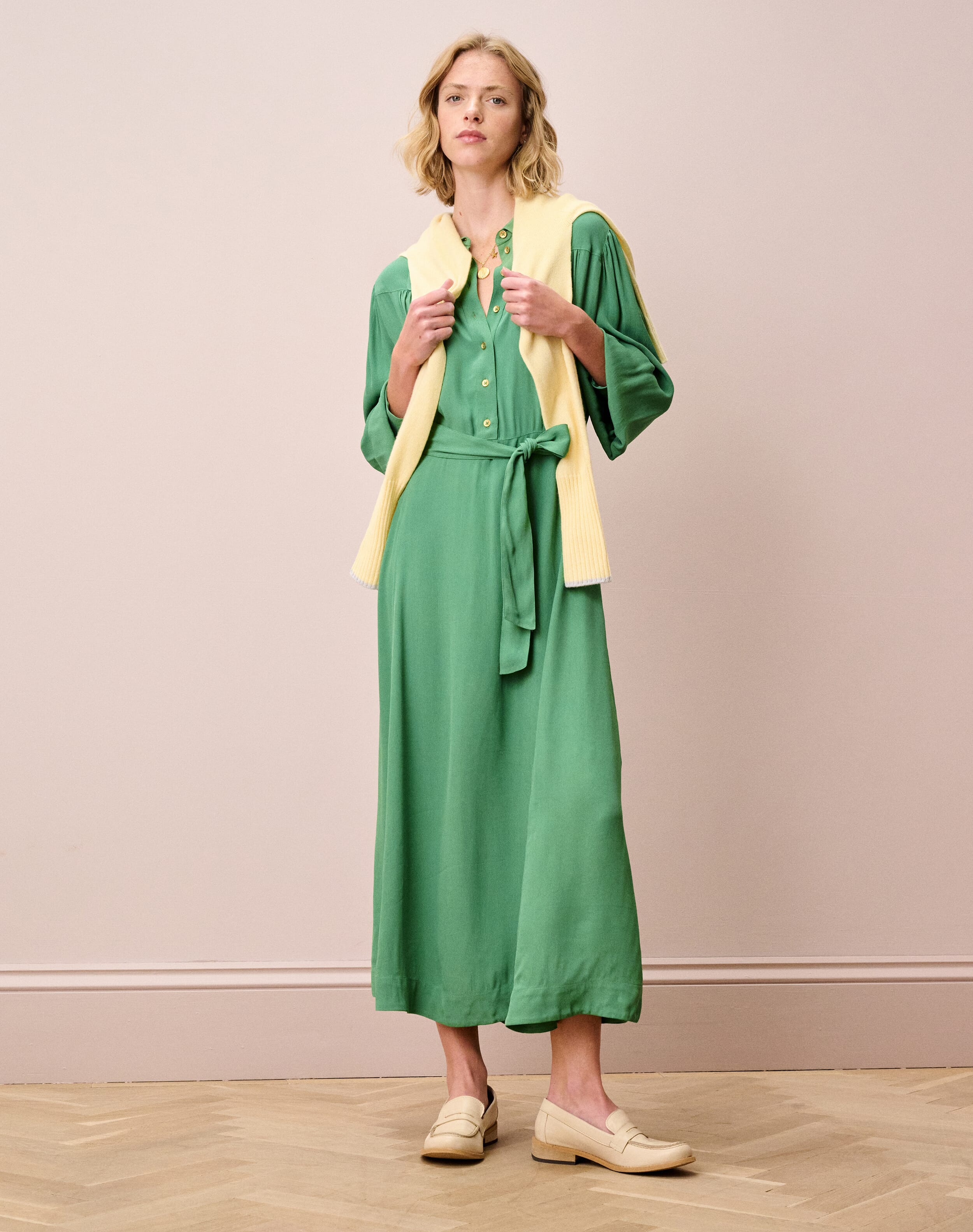 Satin Backed Crepe Shirt Dress