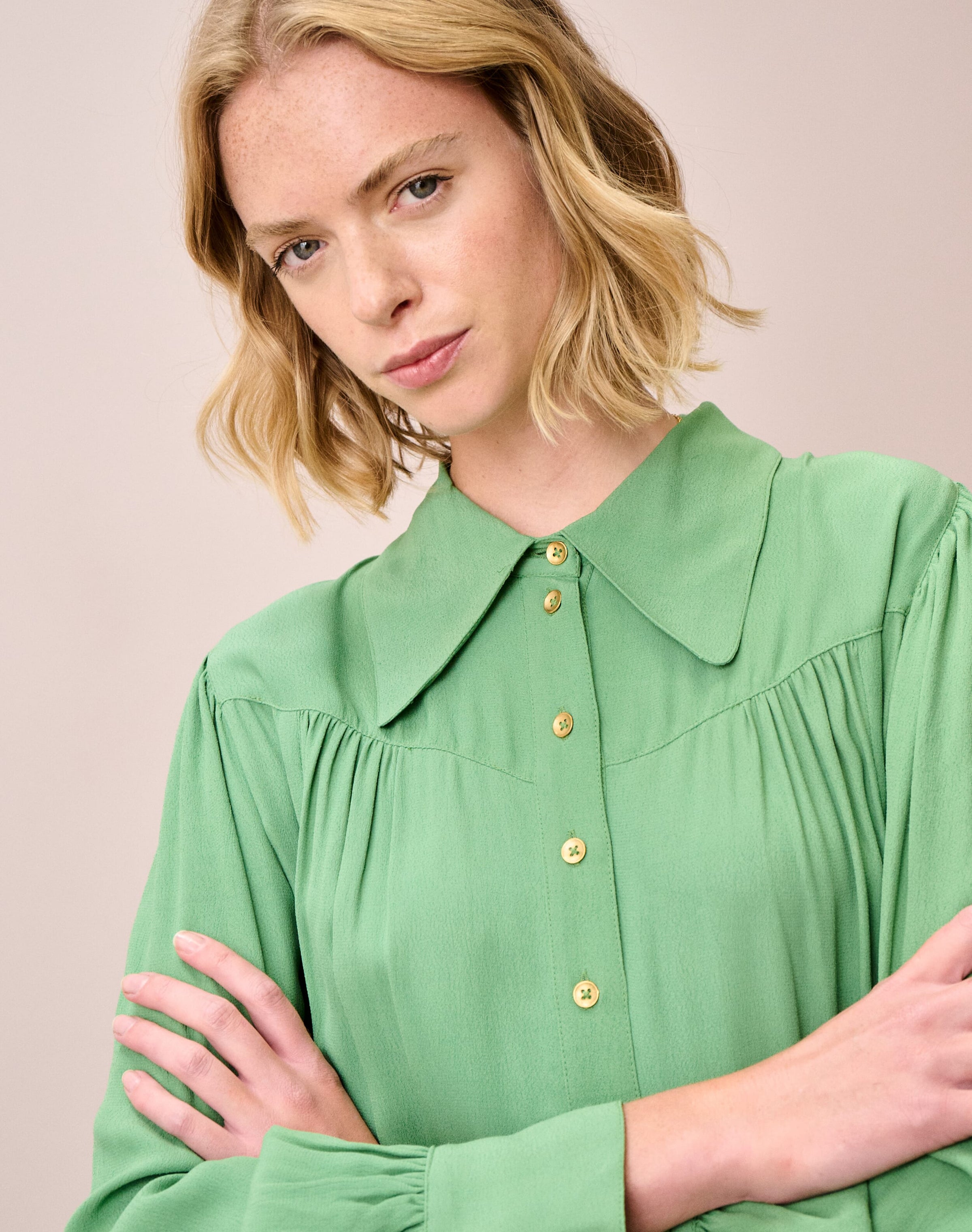 Satin Backed Crepe Shirt Dress