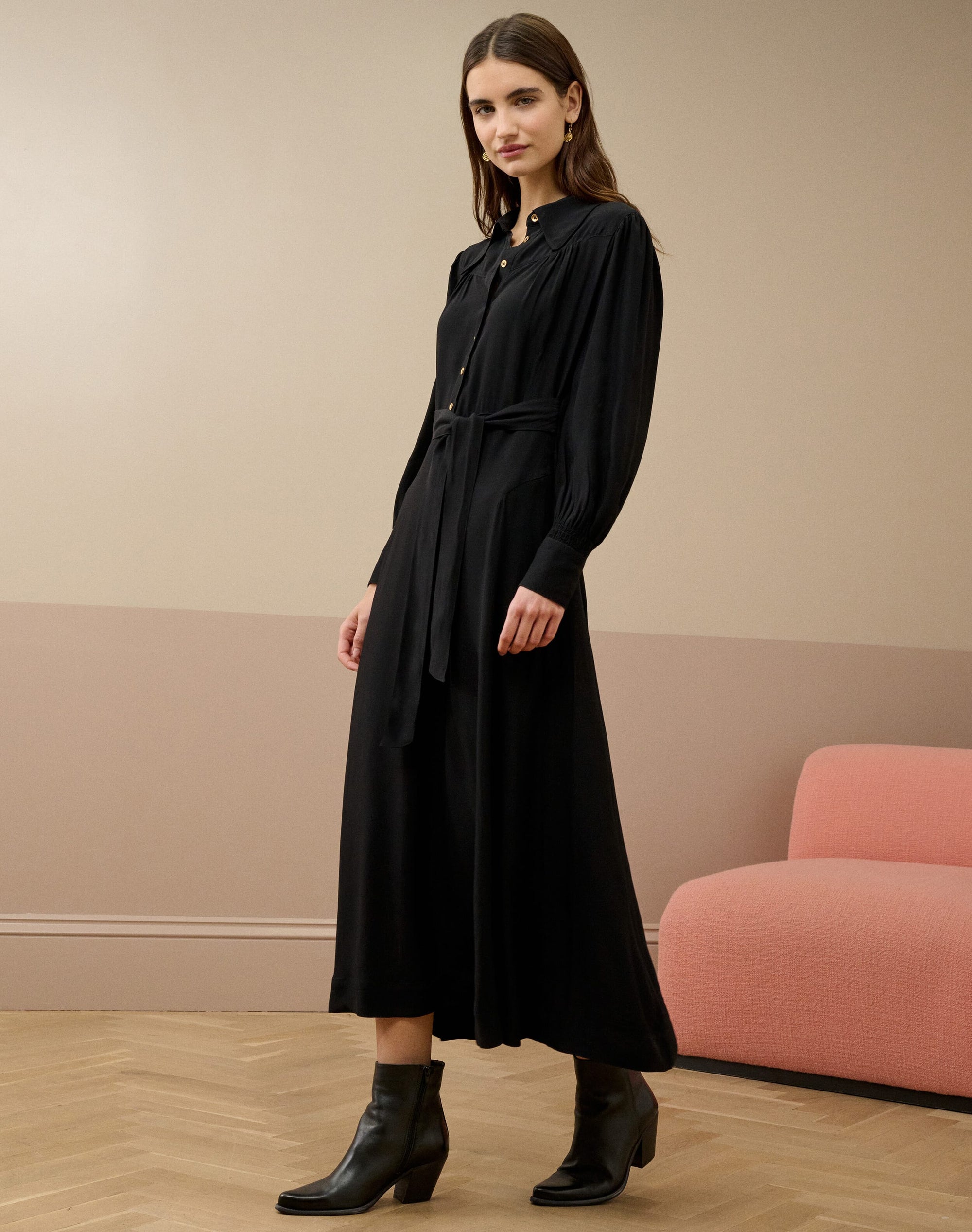 Satin Backed Crepe Shirt Dress