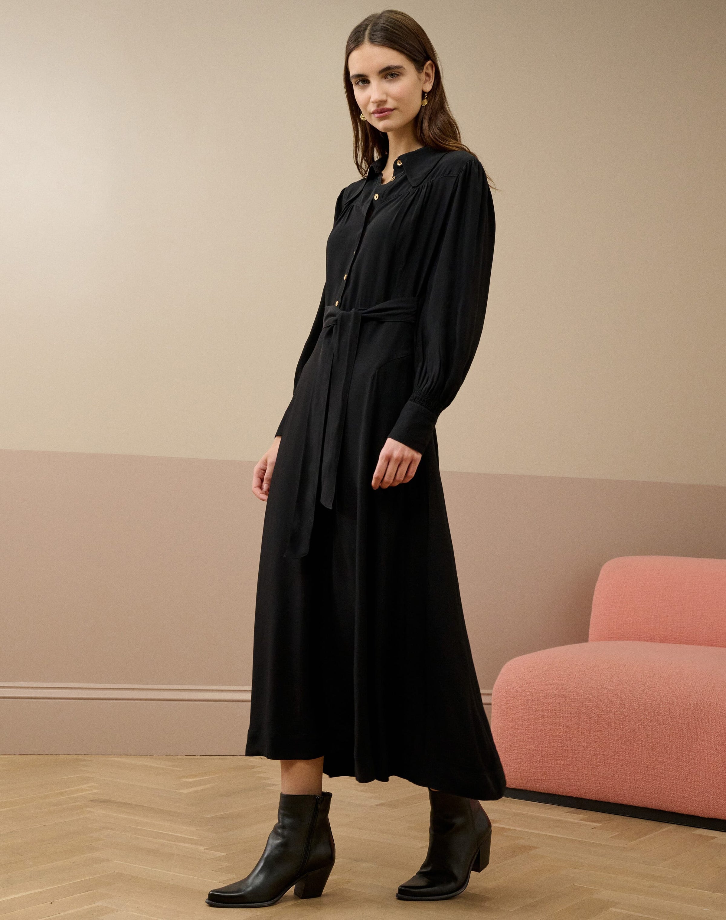 Satin Backed Crepe Shirt Dress