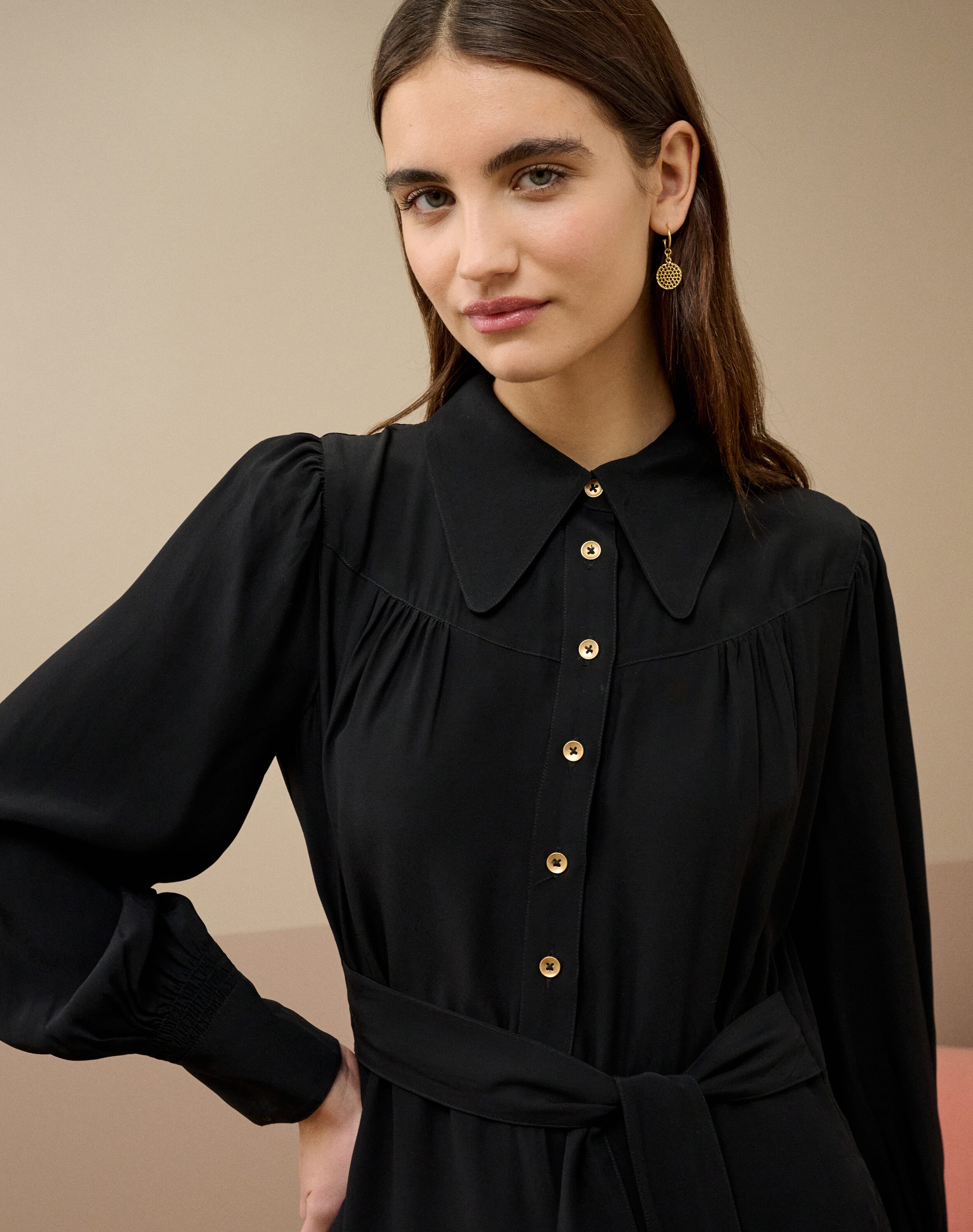 Satin Backed Crepe Shirt Dress