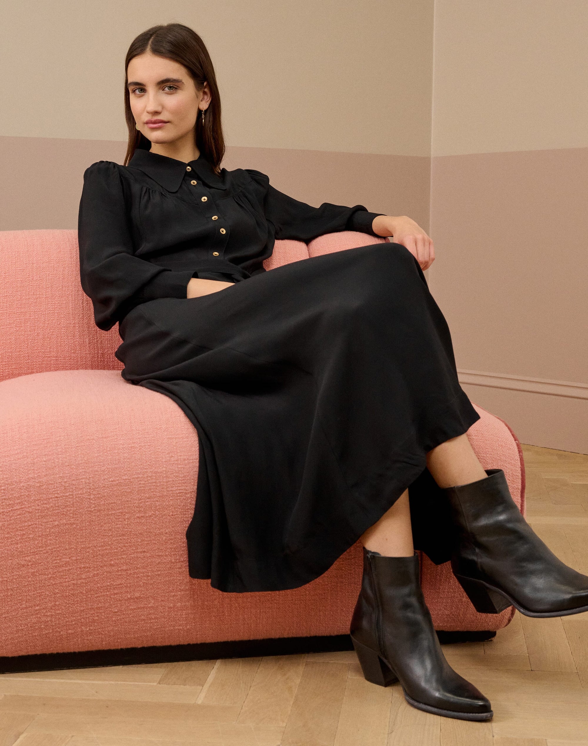 Satin Backed Crepe Shirt Dress