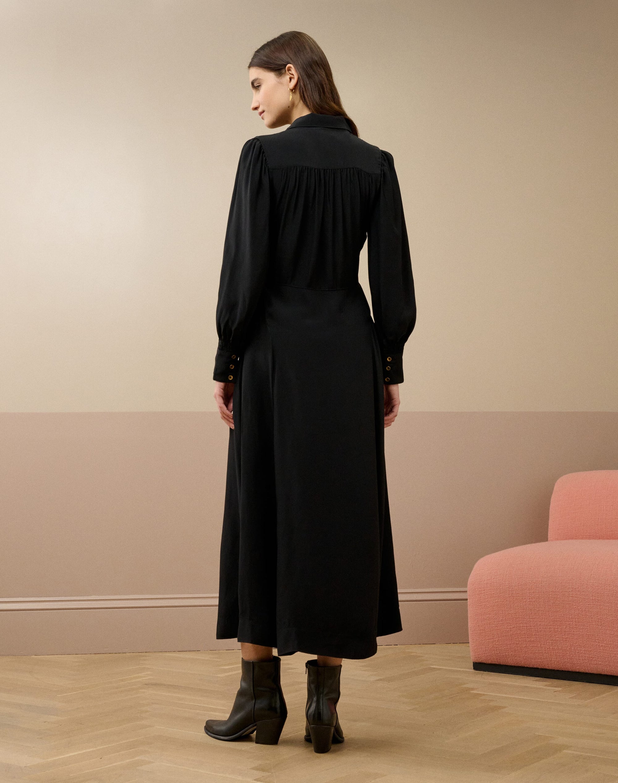 Satin Backed Crepe Shirt Dress