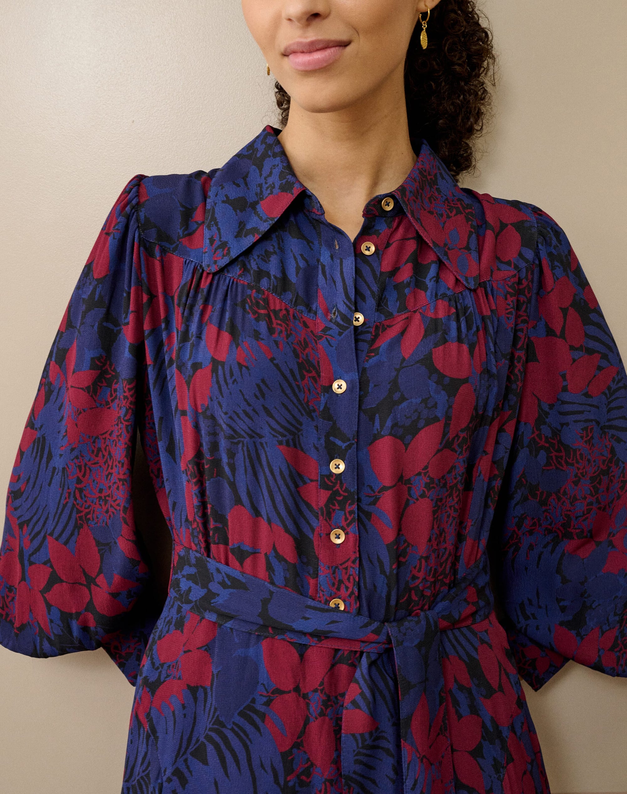 Satin Backed Crepe Leaf Print Dress