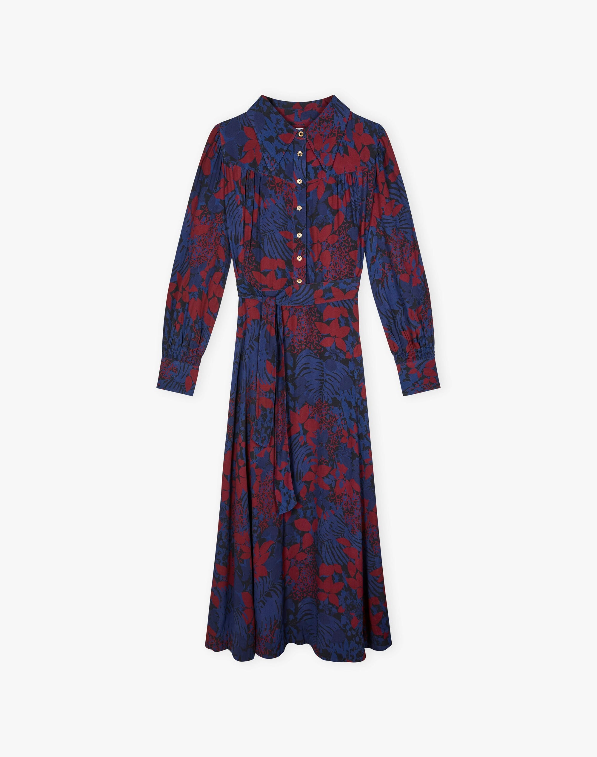 Satin Backed Crepe Leaf Print Dress