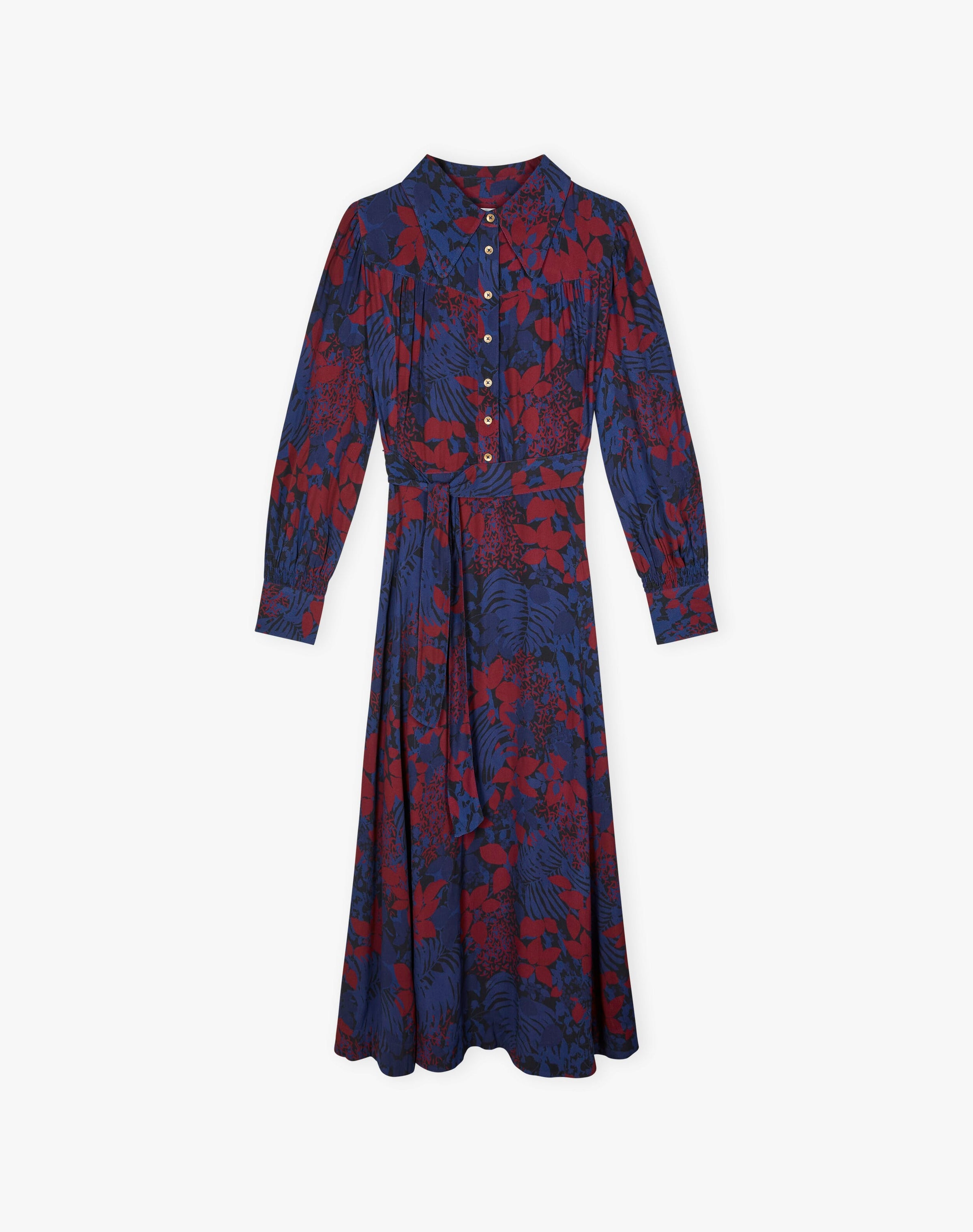 Satin Backed Crepe Leaf Print Dress