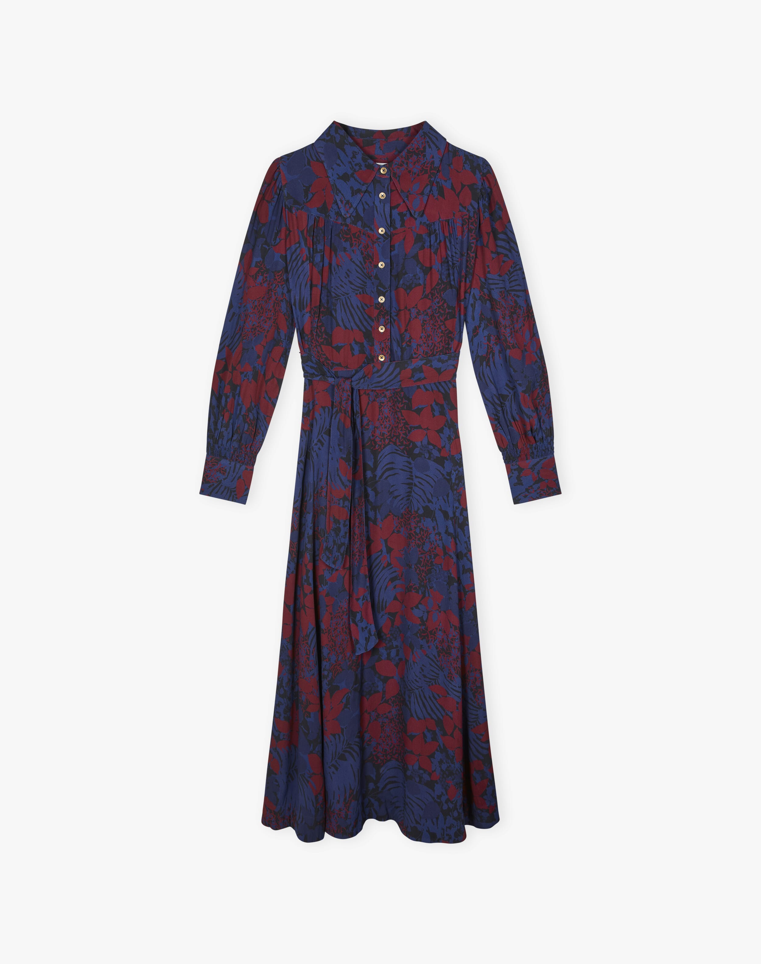 Satin Backed Crepe Leaf Print Dress
