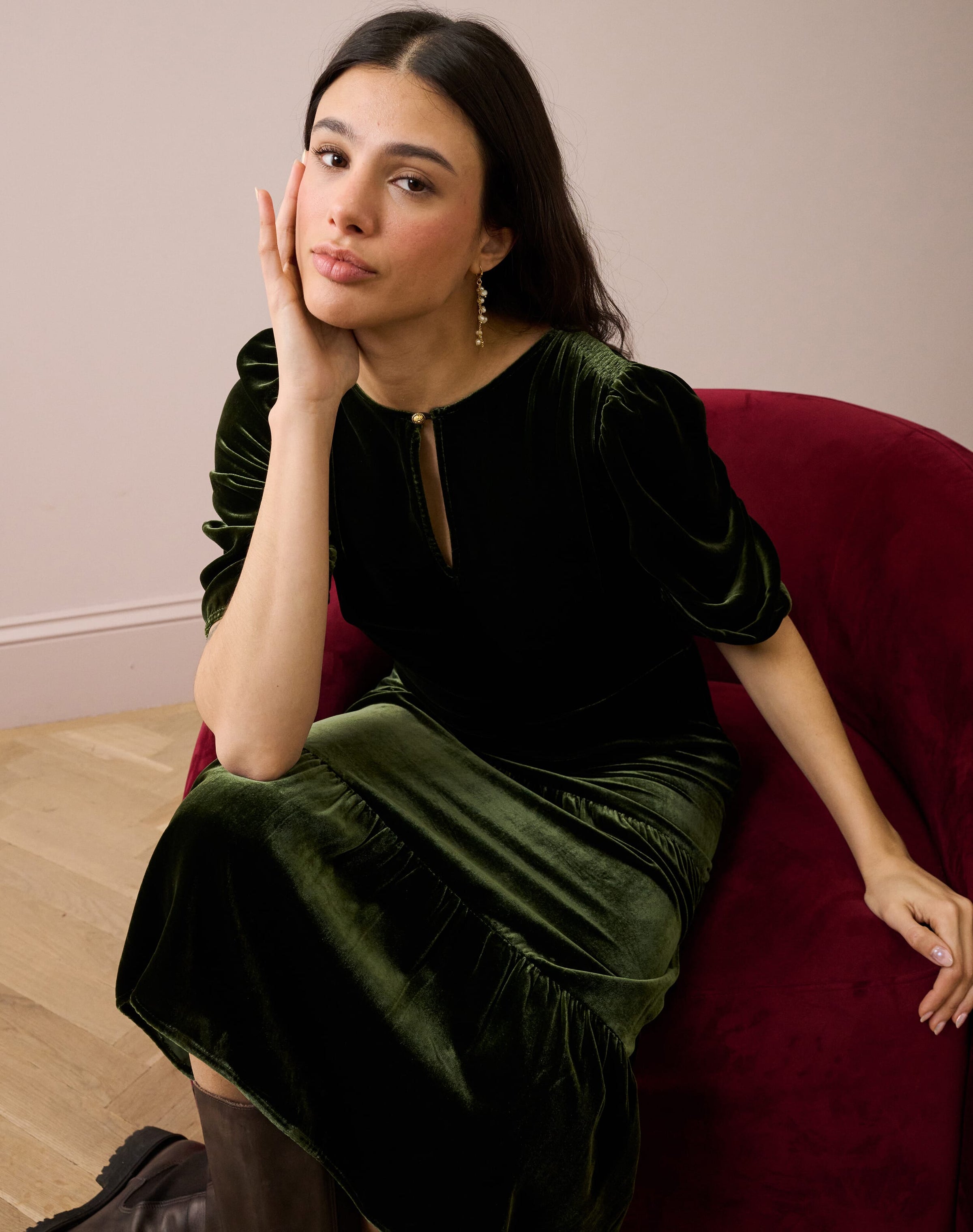 Silk Velvet Keyhole Dress