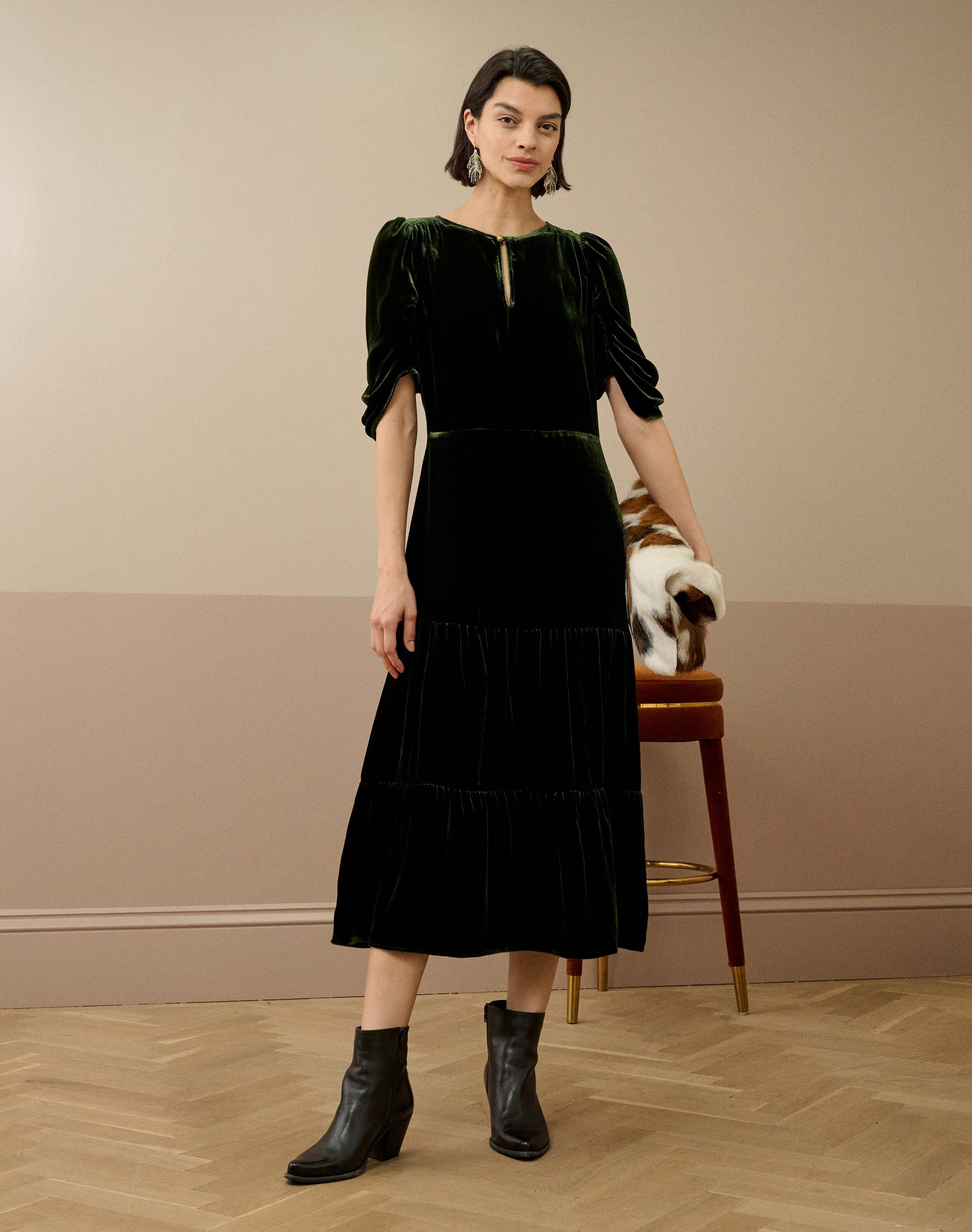 Silk Velvet Keyhole Dress