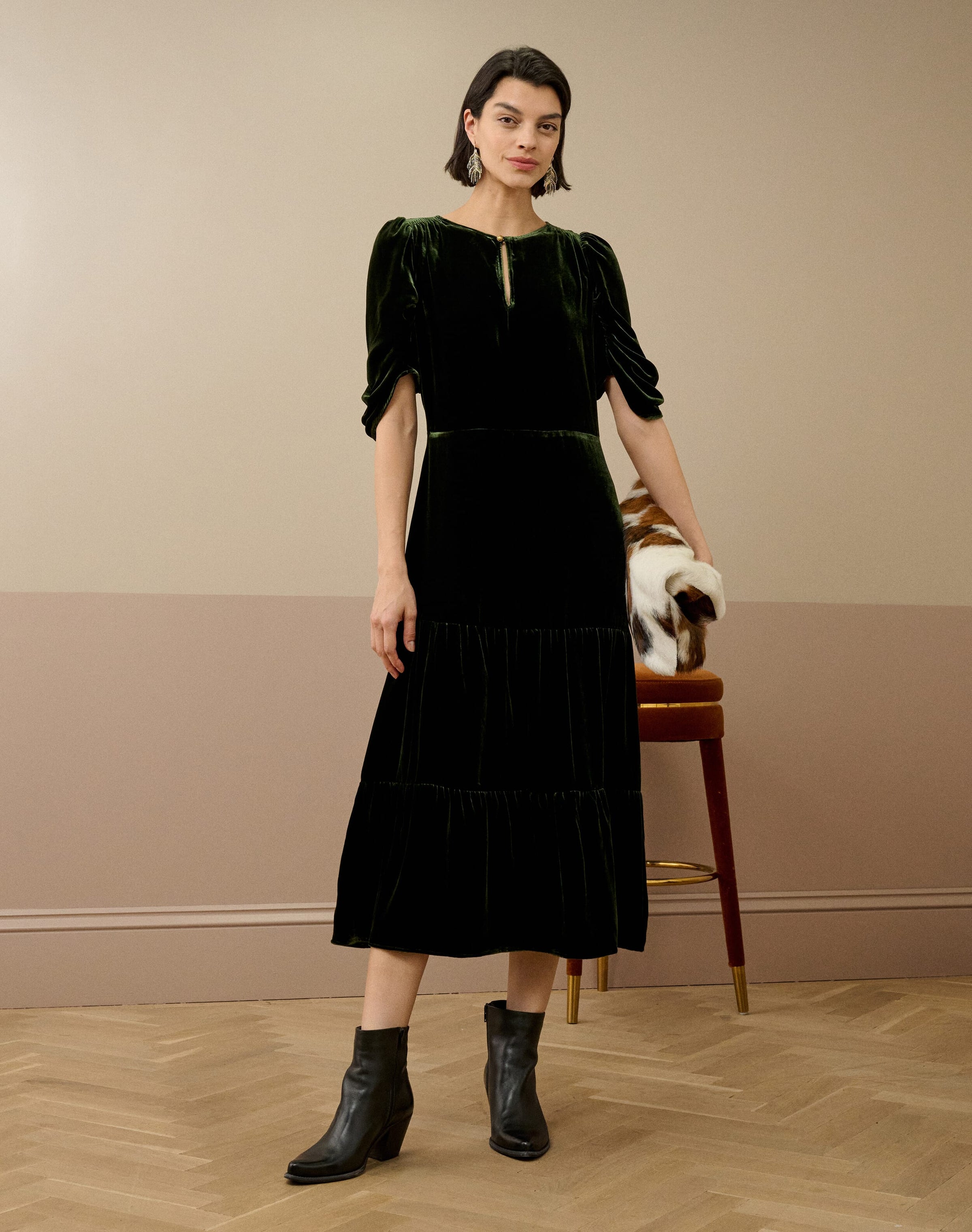 Silk Velvet Keyhole Dress