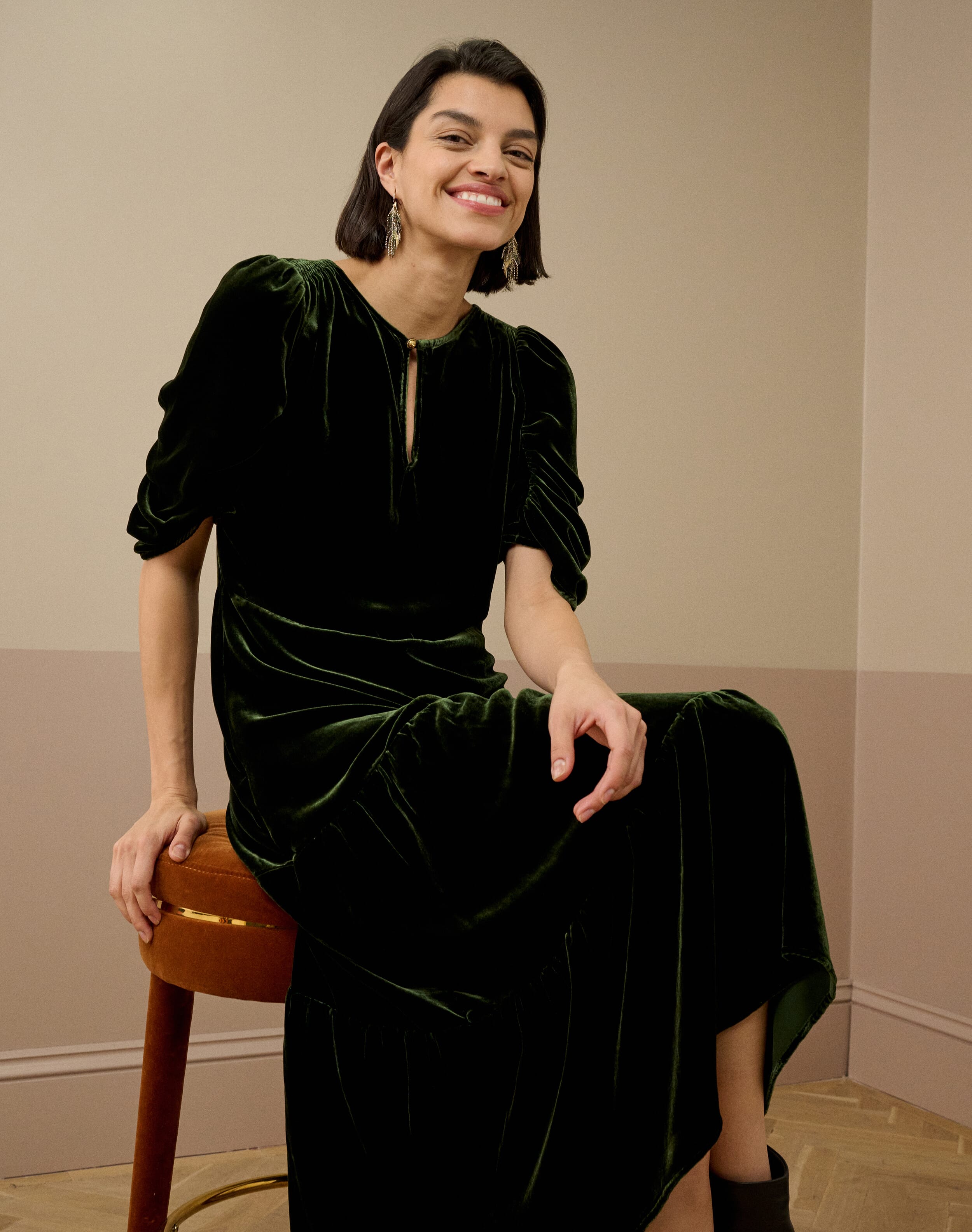 Silk Velvet Keyhole Dress