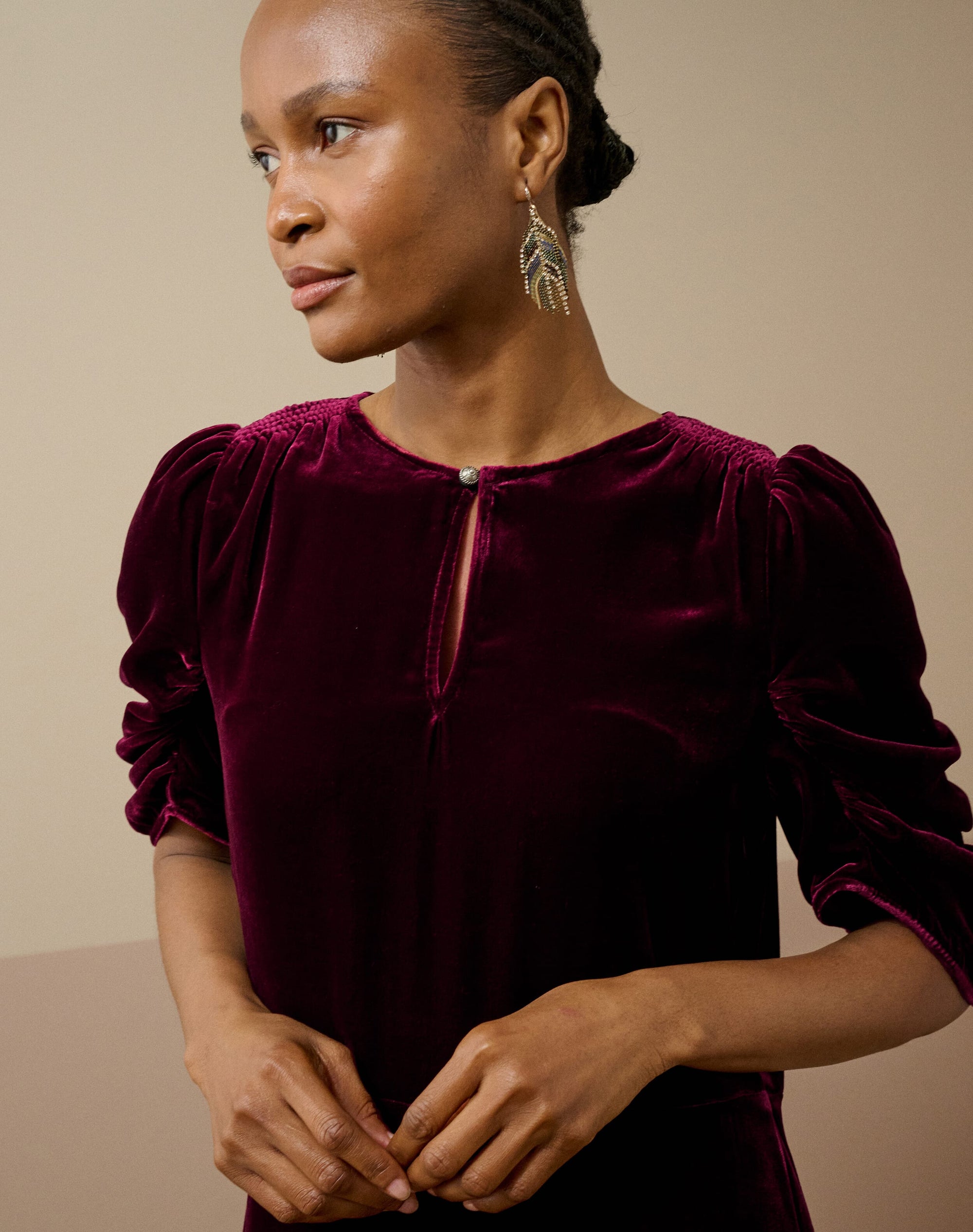 Silk Velvet Keyhole Dress