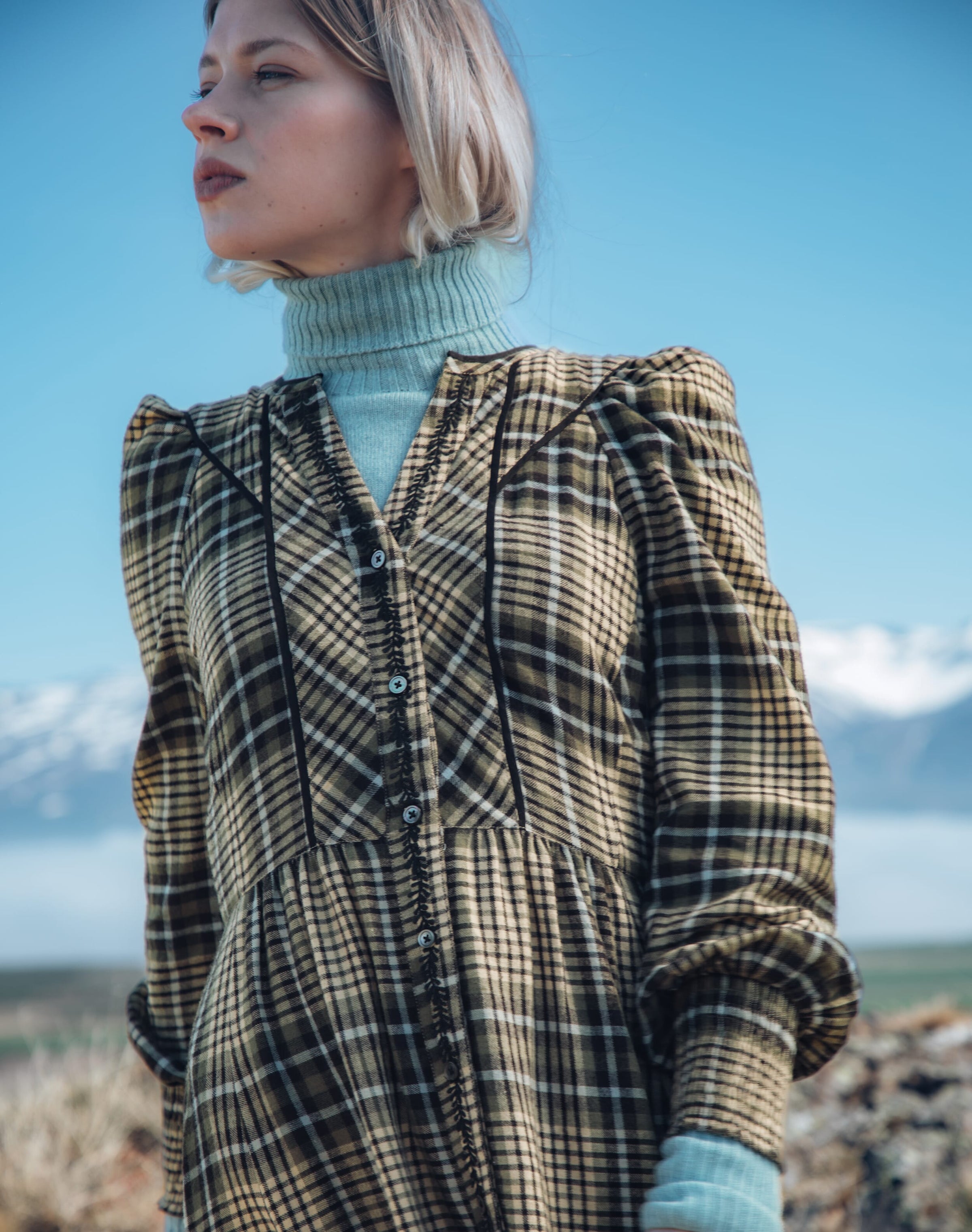 Brushed Cotton Check Embroidered Dress