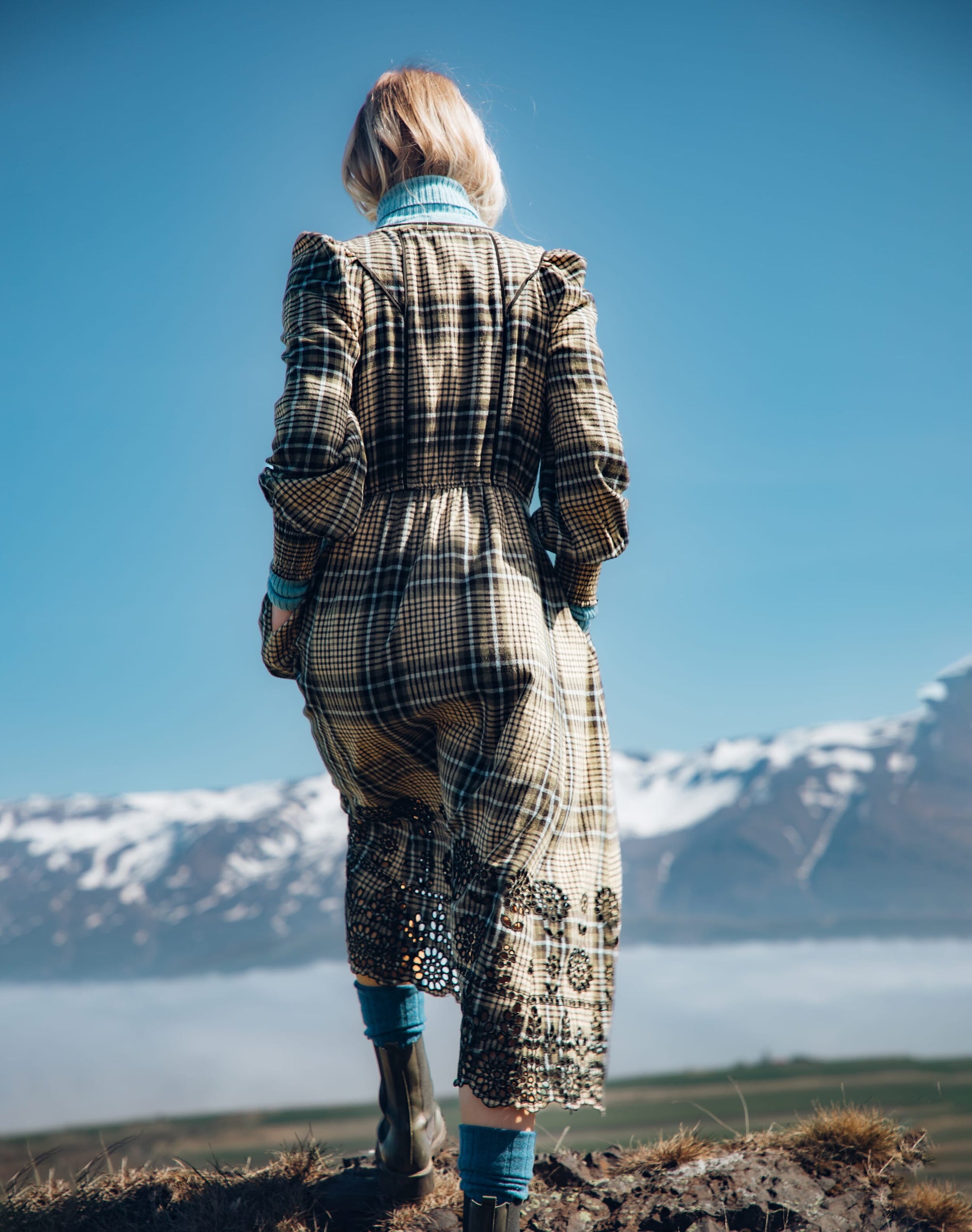 Brushed Cotton Check Embroidered Dress