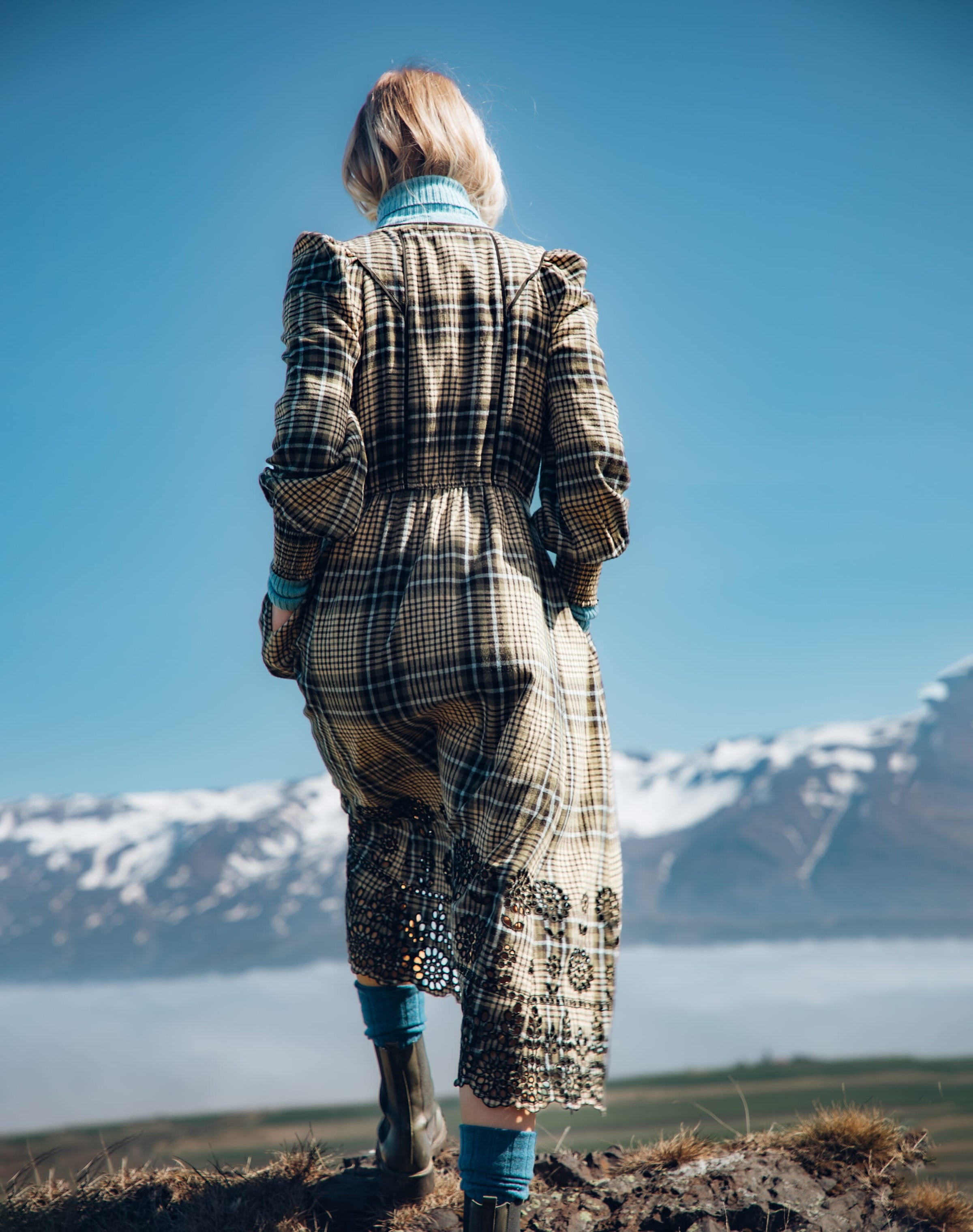 Brushed Cotton Check Embroidered Dress