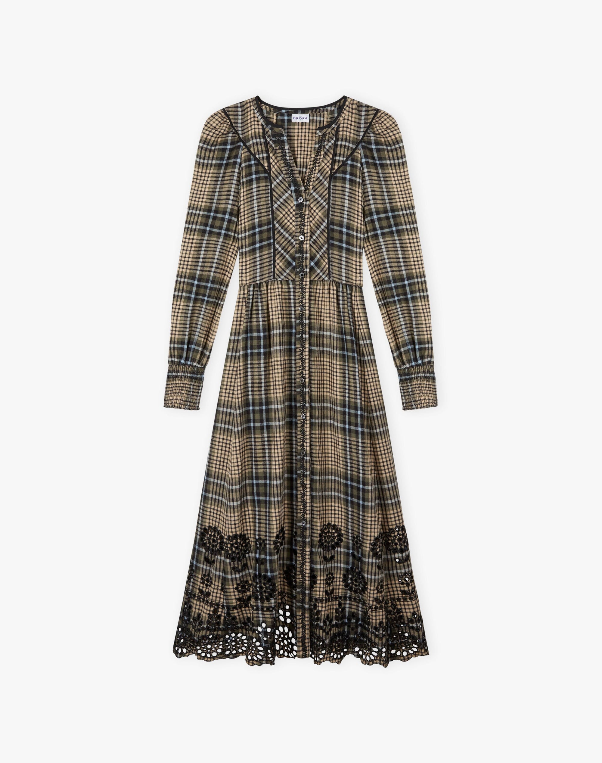 Brushed Cotton Check Embroidered Dress
