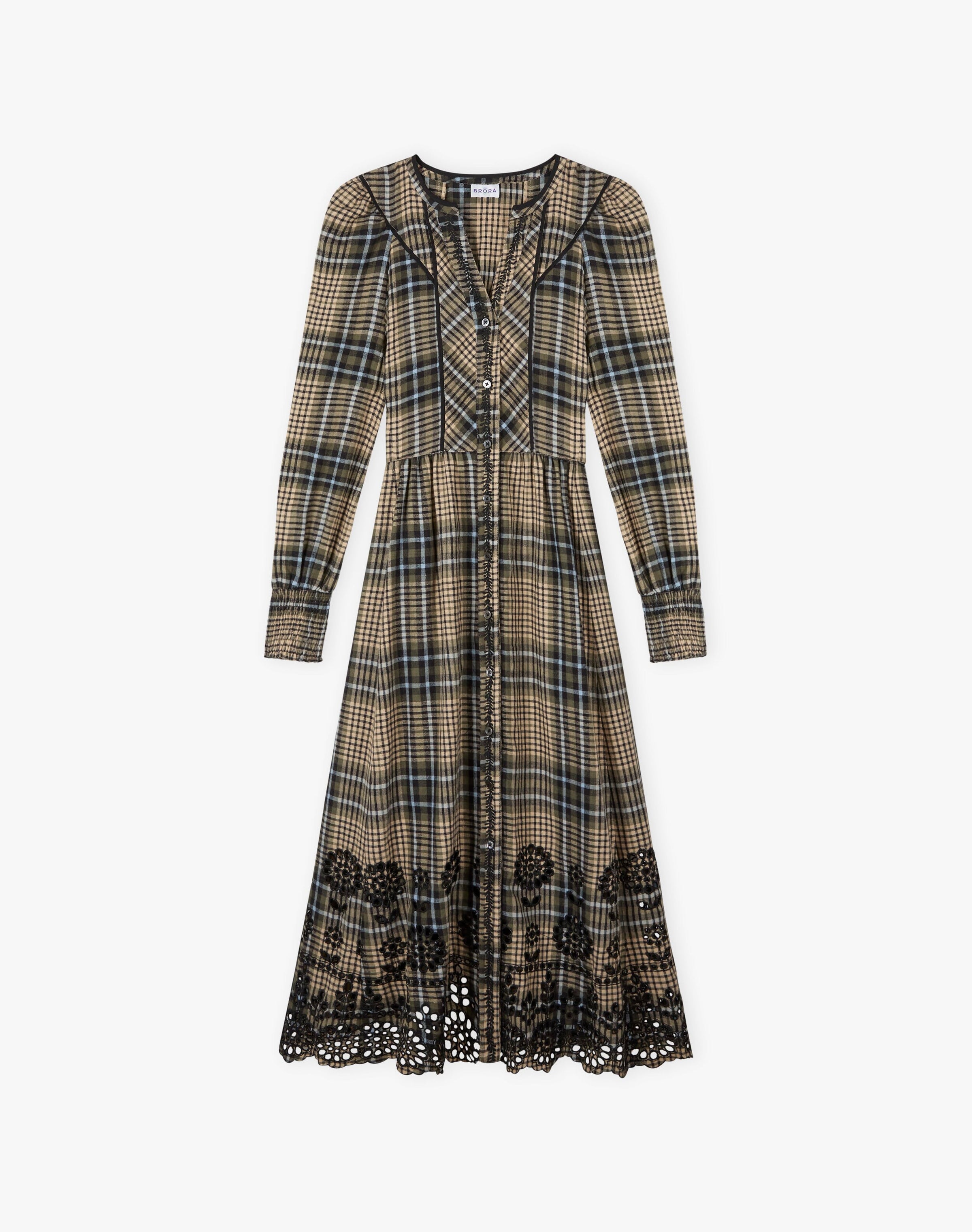 Brushed Cotton Check Embroidered Dress